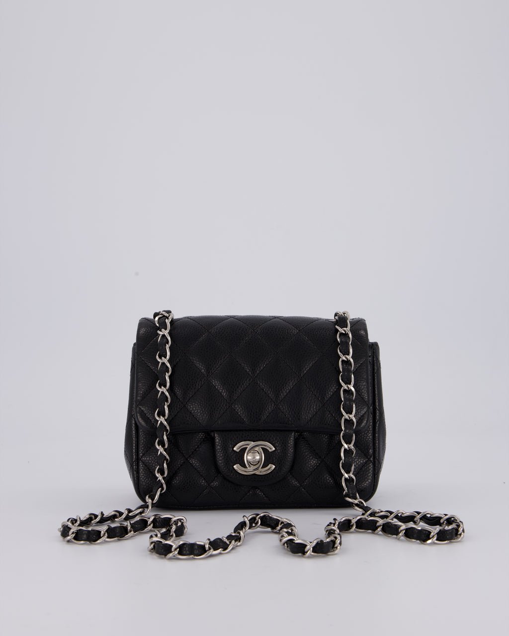 Chanel Black Mini Square Caviar Leather Silver Hardware