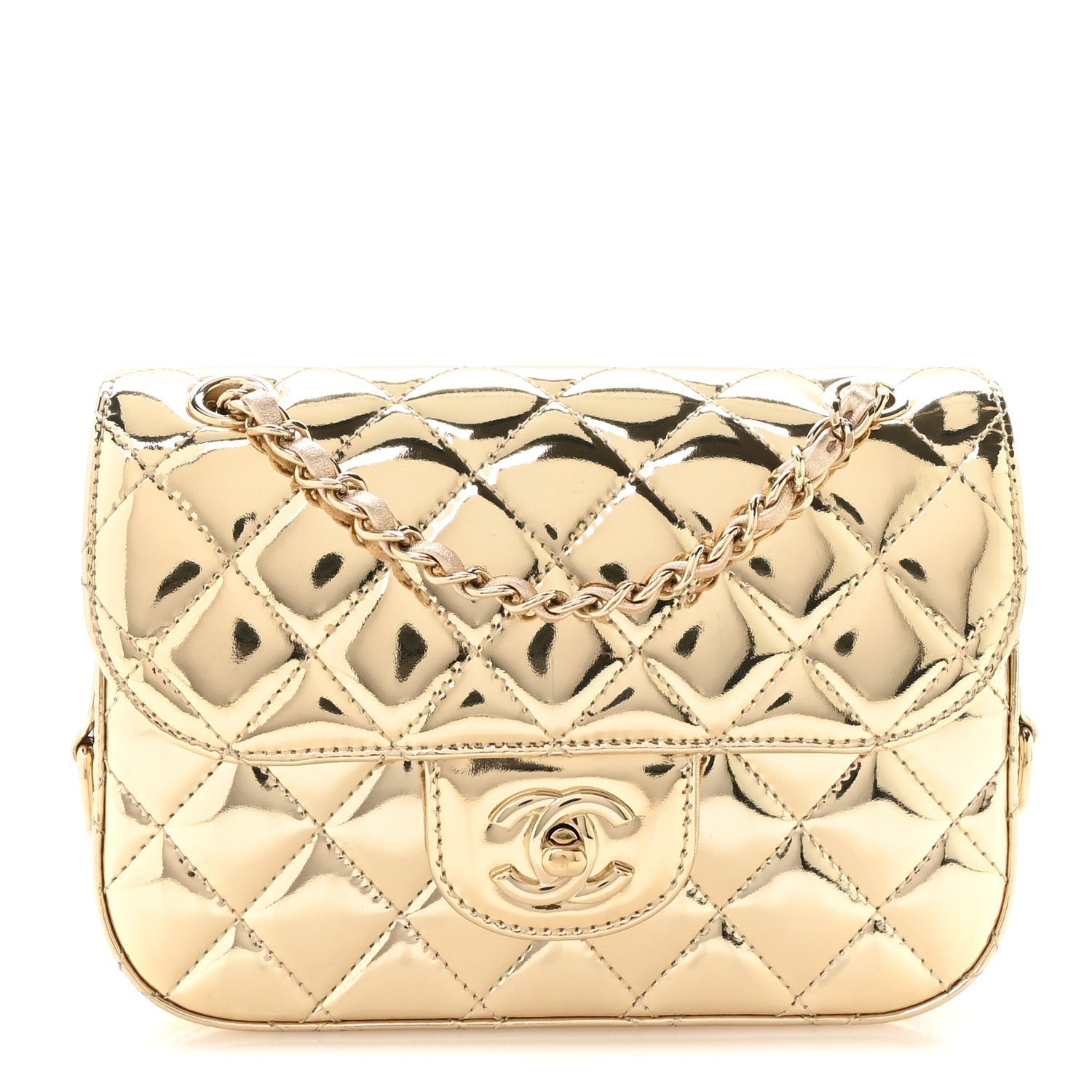 Chanel Mirror Calfskin Metallic Calfskin Quilted Hollywood Boulevard Mini Flap With Star Coin Purse Gold