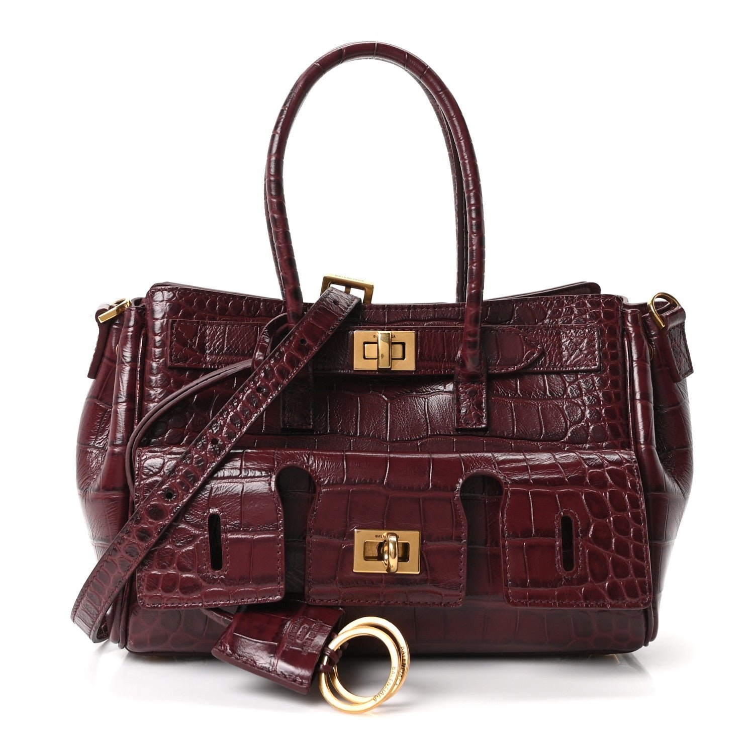 Balenciaga Balenciaga Calfskin Crocodile Embossed Mini Bel Air Carry All Bag Dark Burgundy