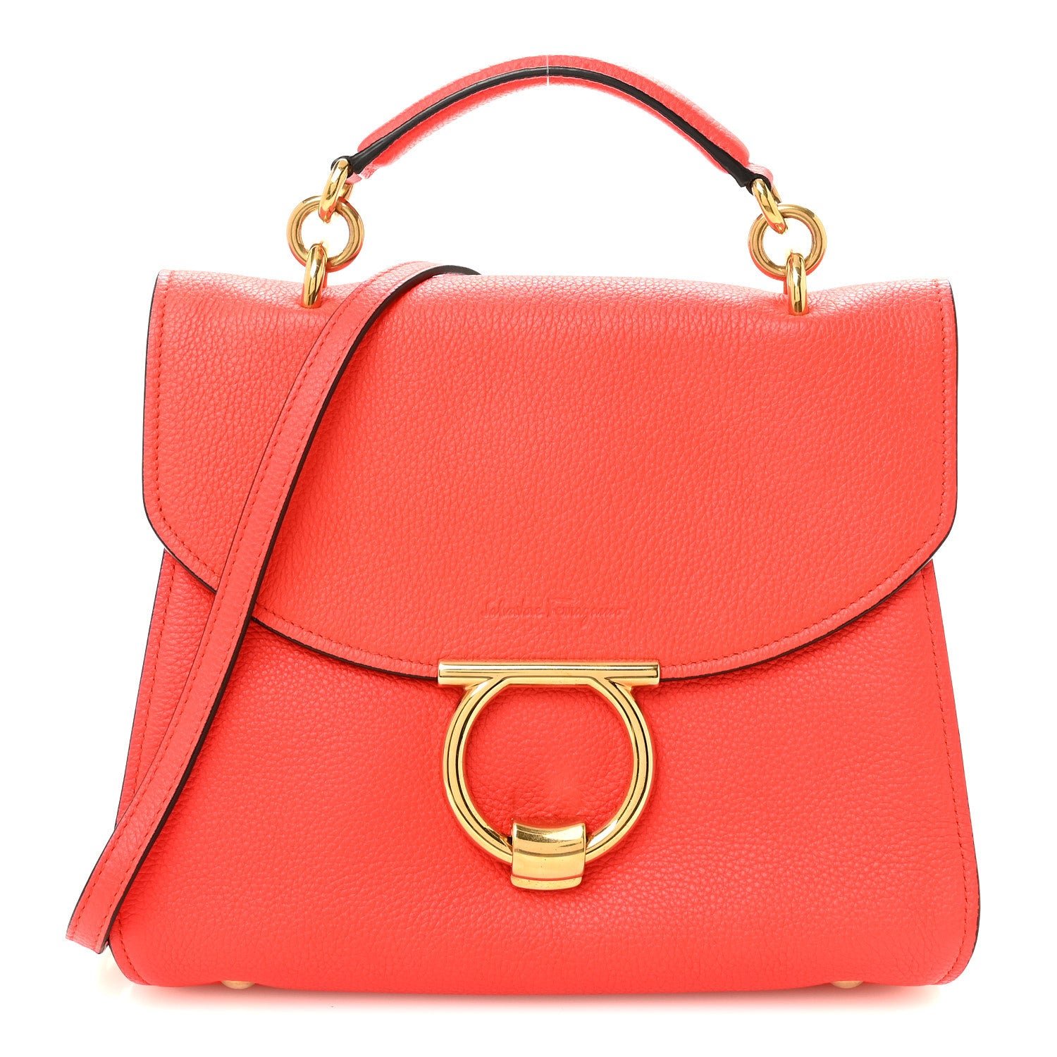 Salvatore Ferragamo Calfskin Small Margot Top Handle Satchel Candy Apple Red