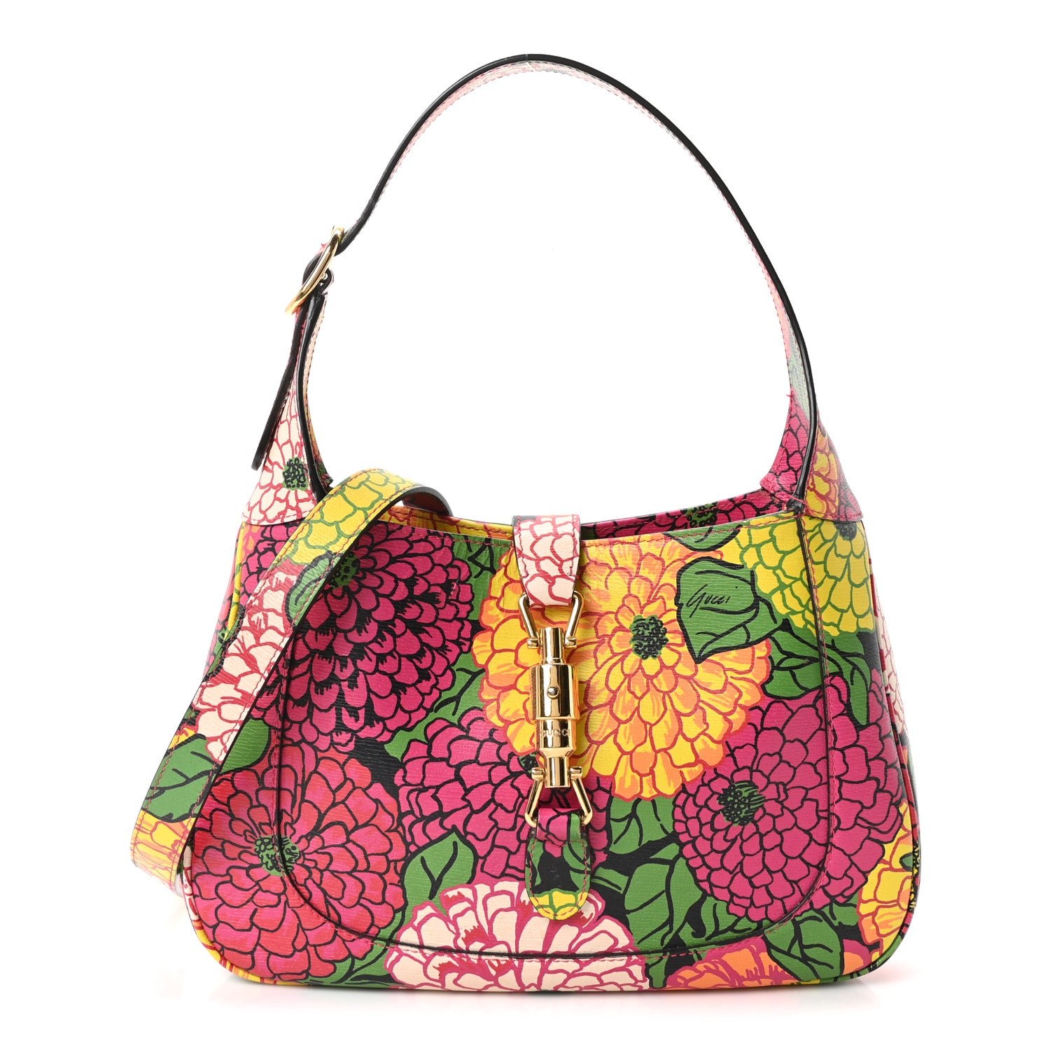 Gucci X KEN SCOTT Textured Calfskin Pomponica Print Small Jackie 1961 Hobo Multicolor Fuxia Pompon