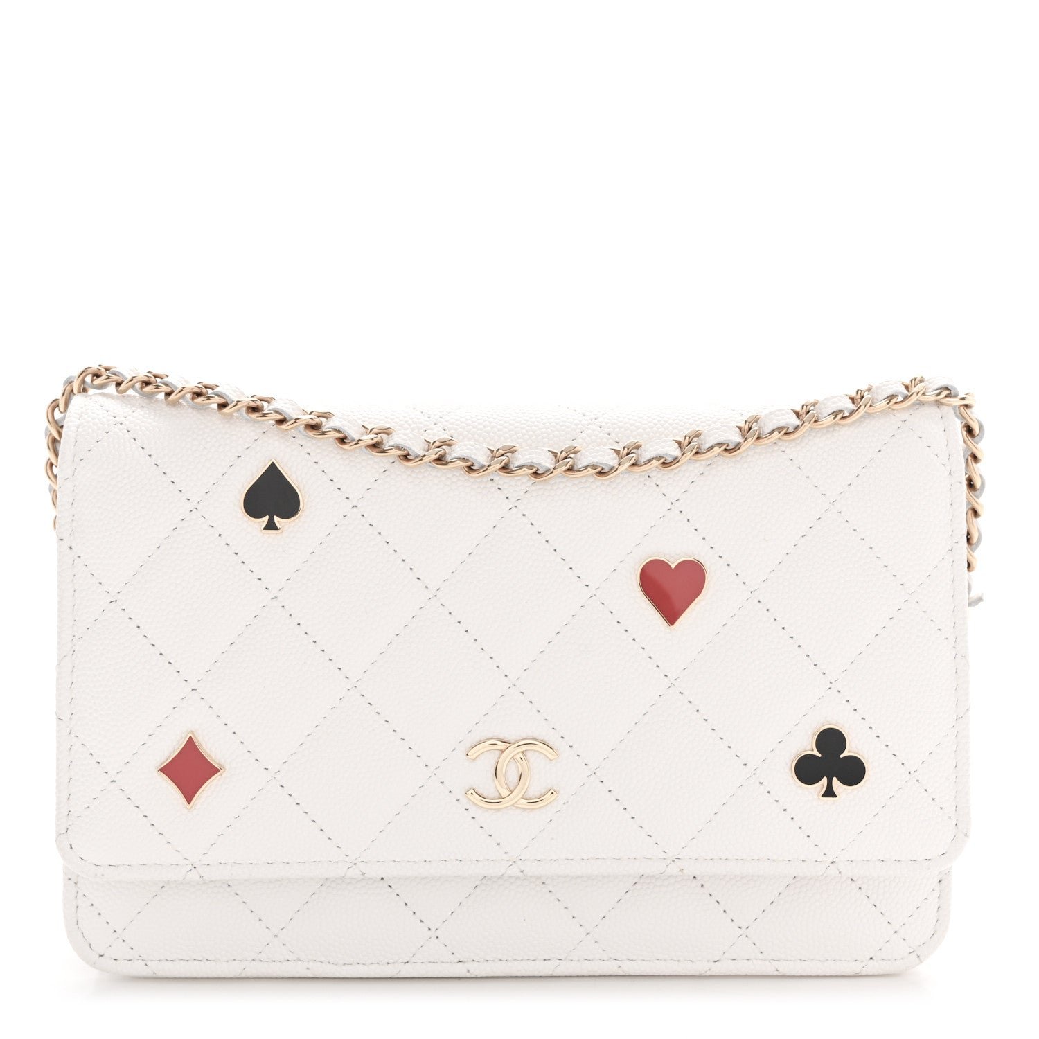 Chanel Caviar Quilted Enamel Coco Casino Wallet On Chain WOC White