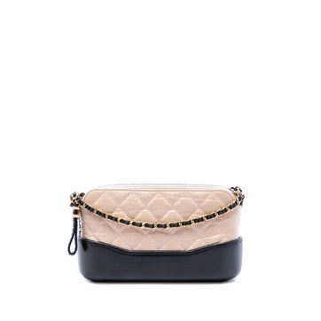 Bicolor Aged Calfskin Gabrielle Double Zip Clutch with Chain