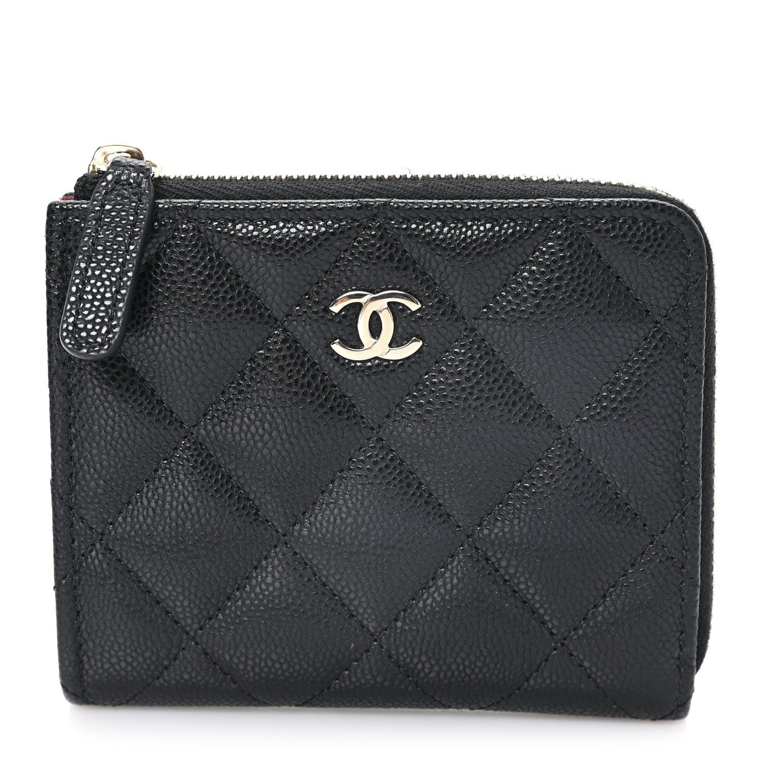 Chanel Caviar Quilted CC Zip Around Card Holder Wallet Black