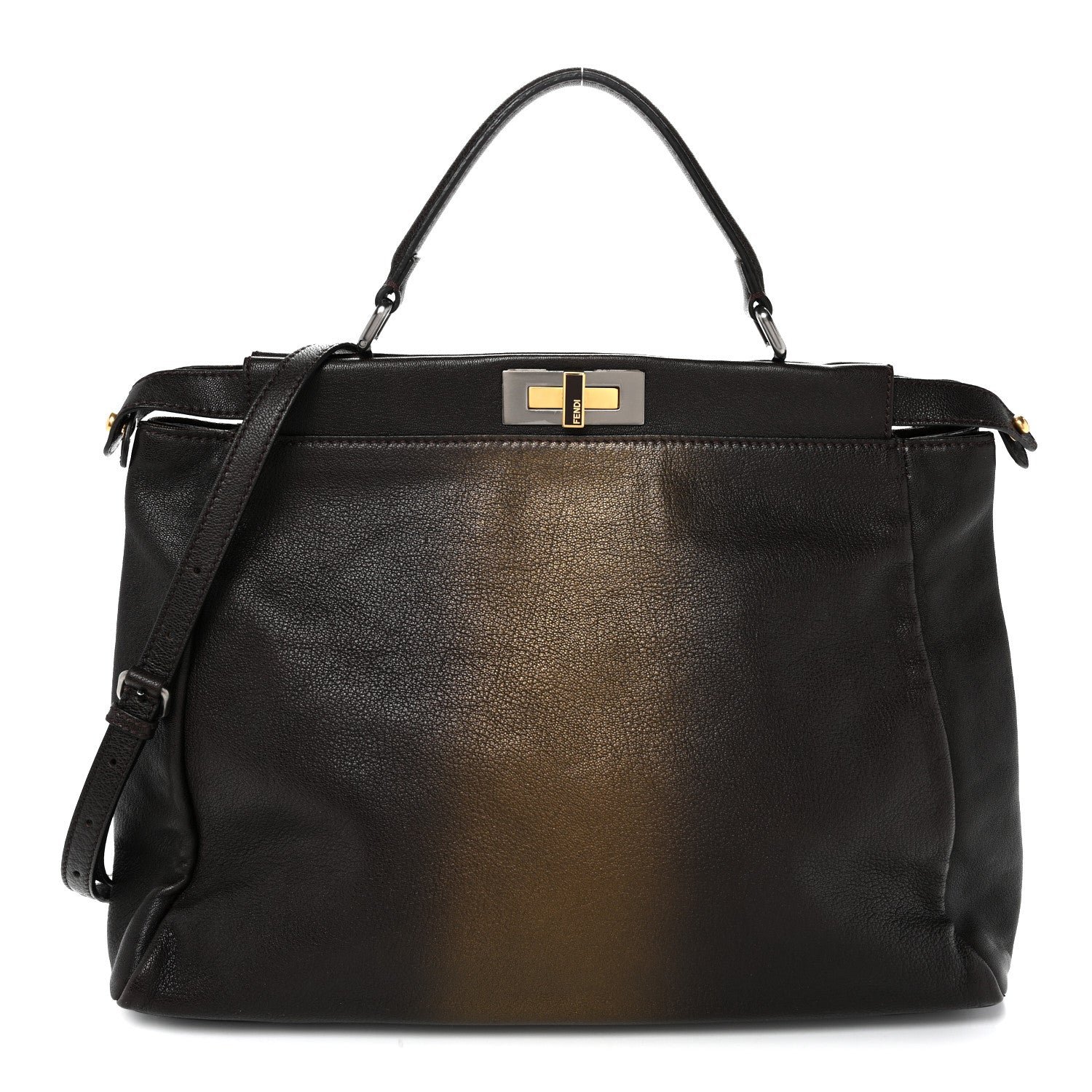 Fendi Fendi Goatskin Zucca Ombre Large Peekaboo Iconic Satchel Moro Gold Tobacco