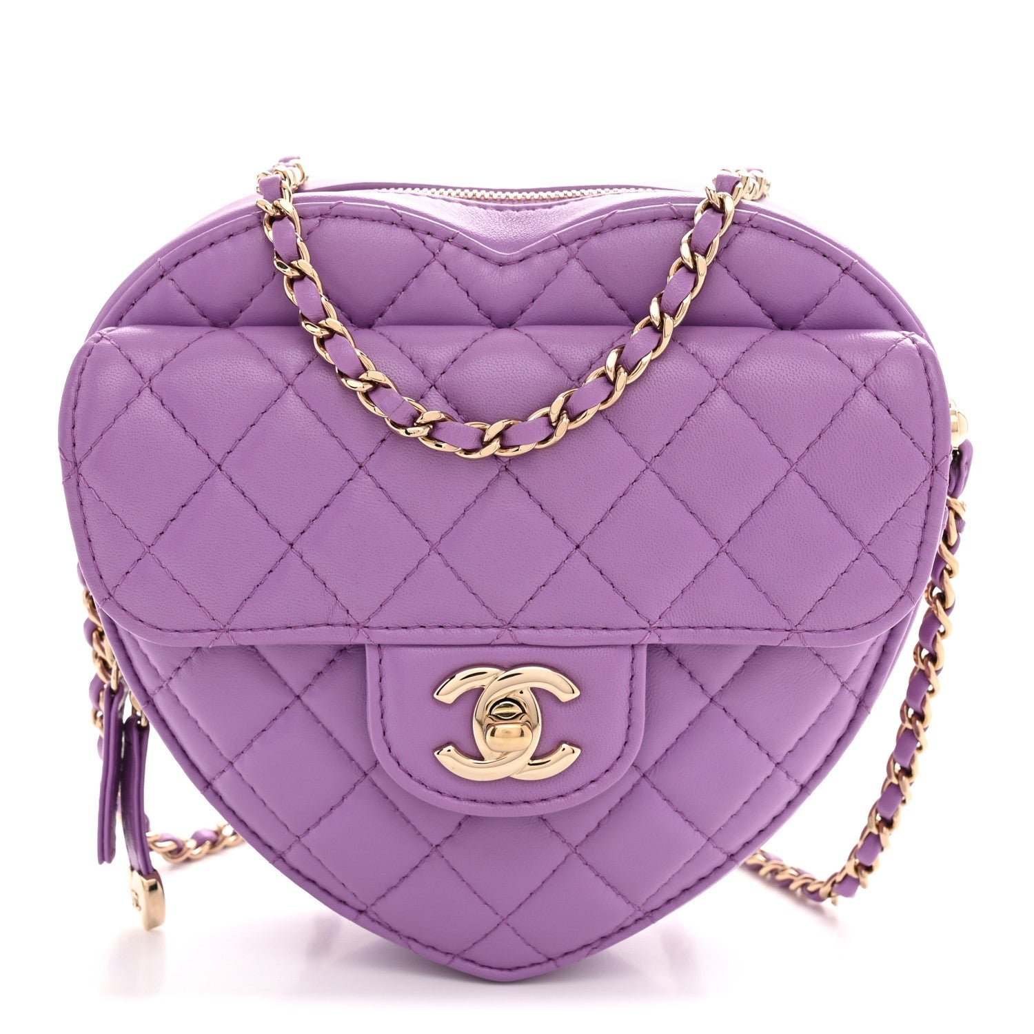 Chanel Lambskin Quilted CC In Love Heart Bag Purple