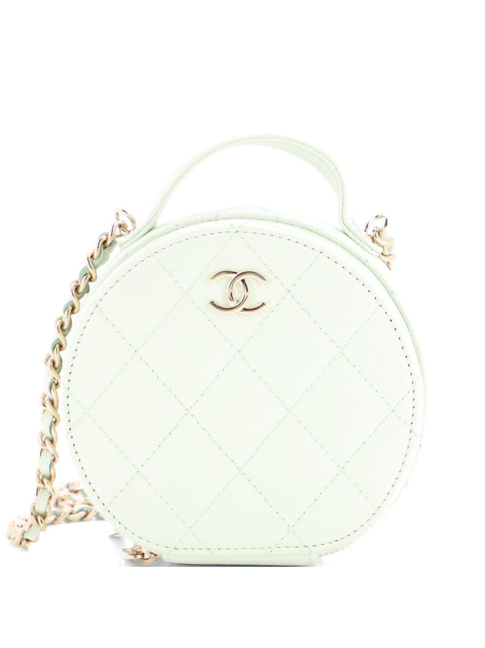 Handle with Care Round Vanity Case with Chain Quilted Caviar Small crossbody bag