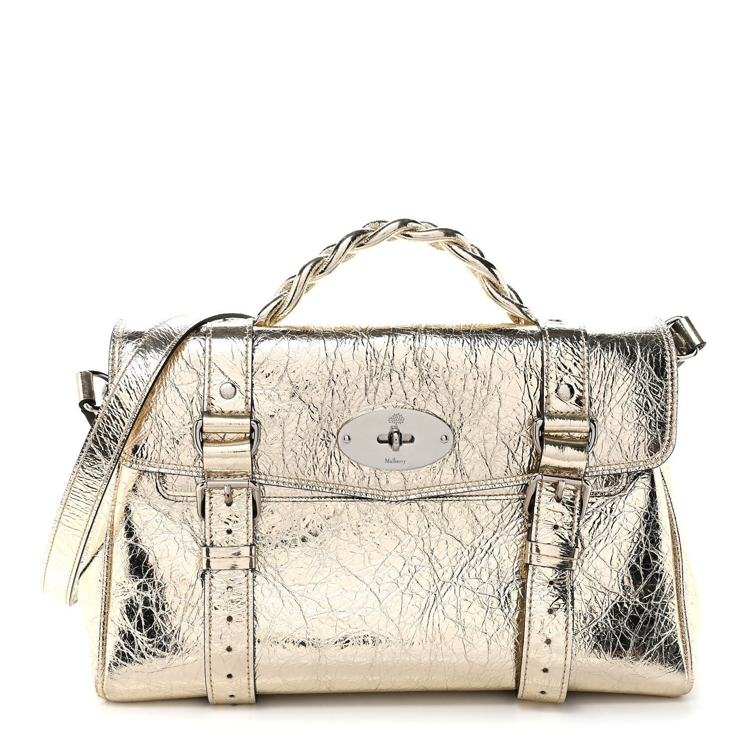 Mulberry Metallic Crinkled Calfskin Medium Alexa Gold