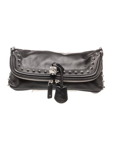 Alexander McQueen Skull Studded Skull Padlock Fold-Over Clutch