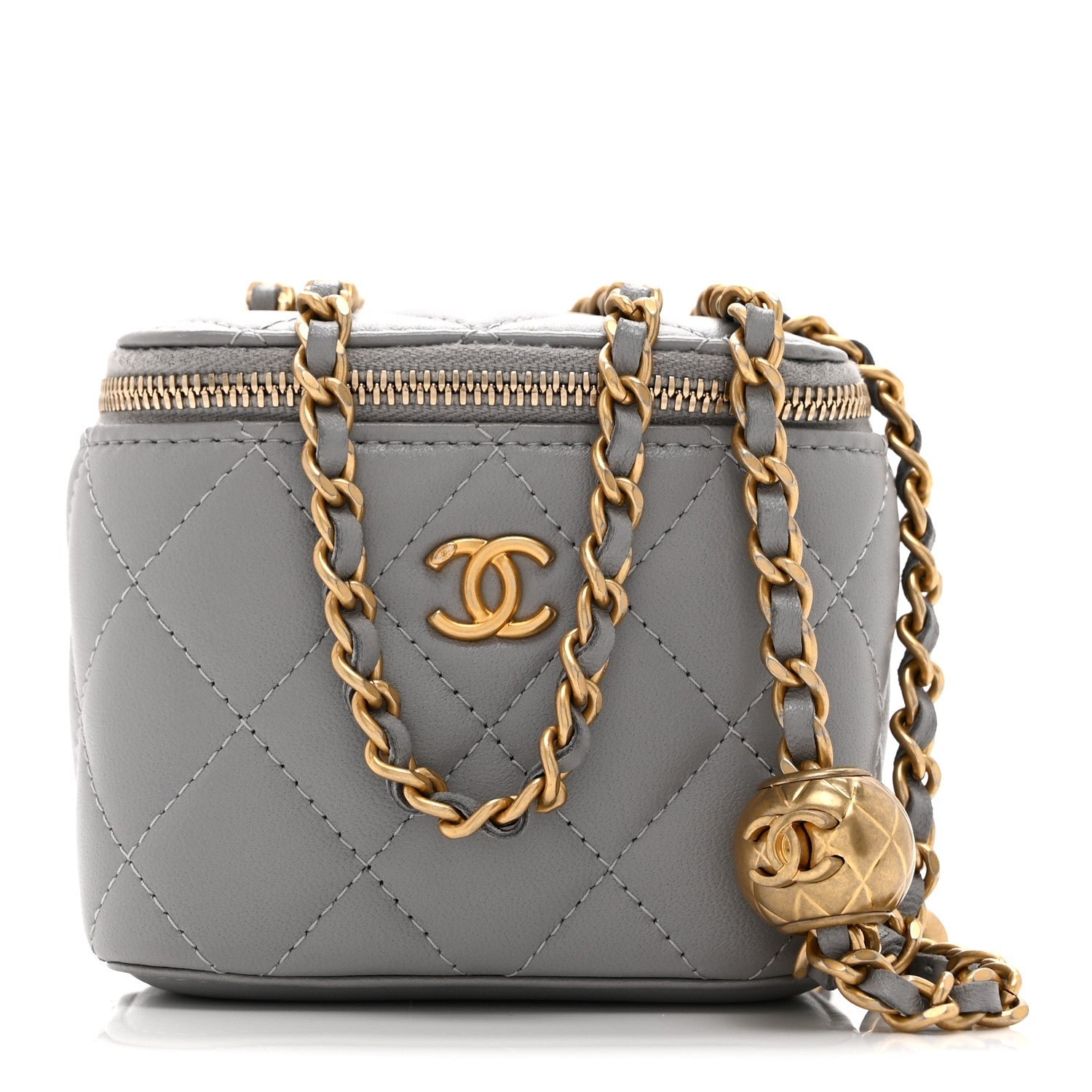 Chanel Lambskin Quilted Pearl Crush Mini Vanity Case With Chain Grey
