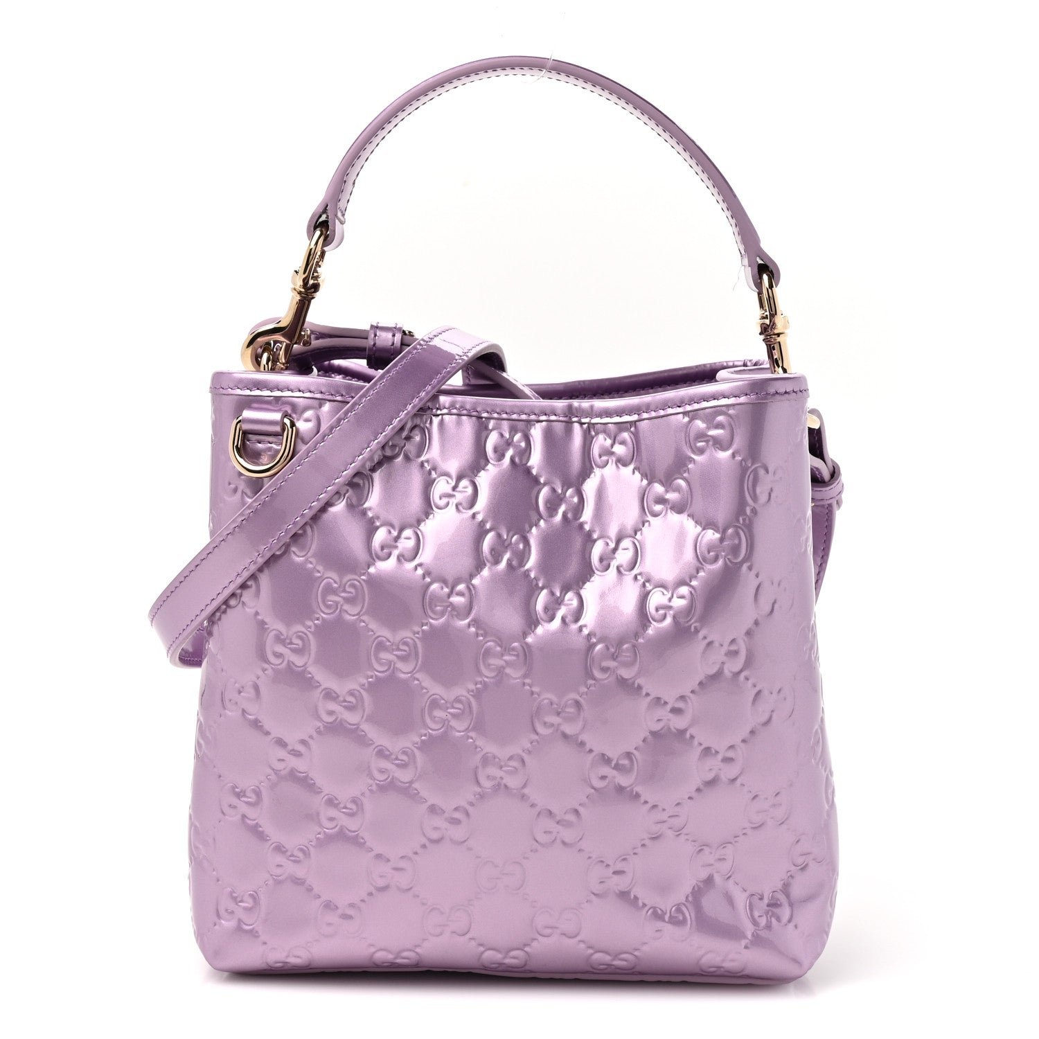 Gucci Patent GG Guccissima Emblem Small Bucket Bag Lilac Haz
