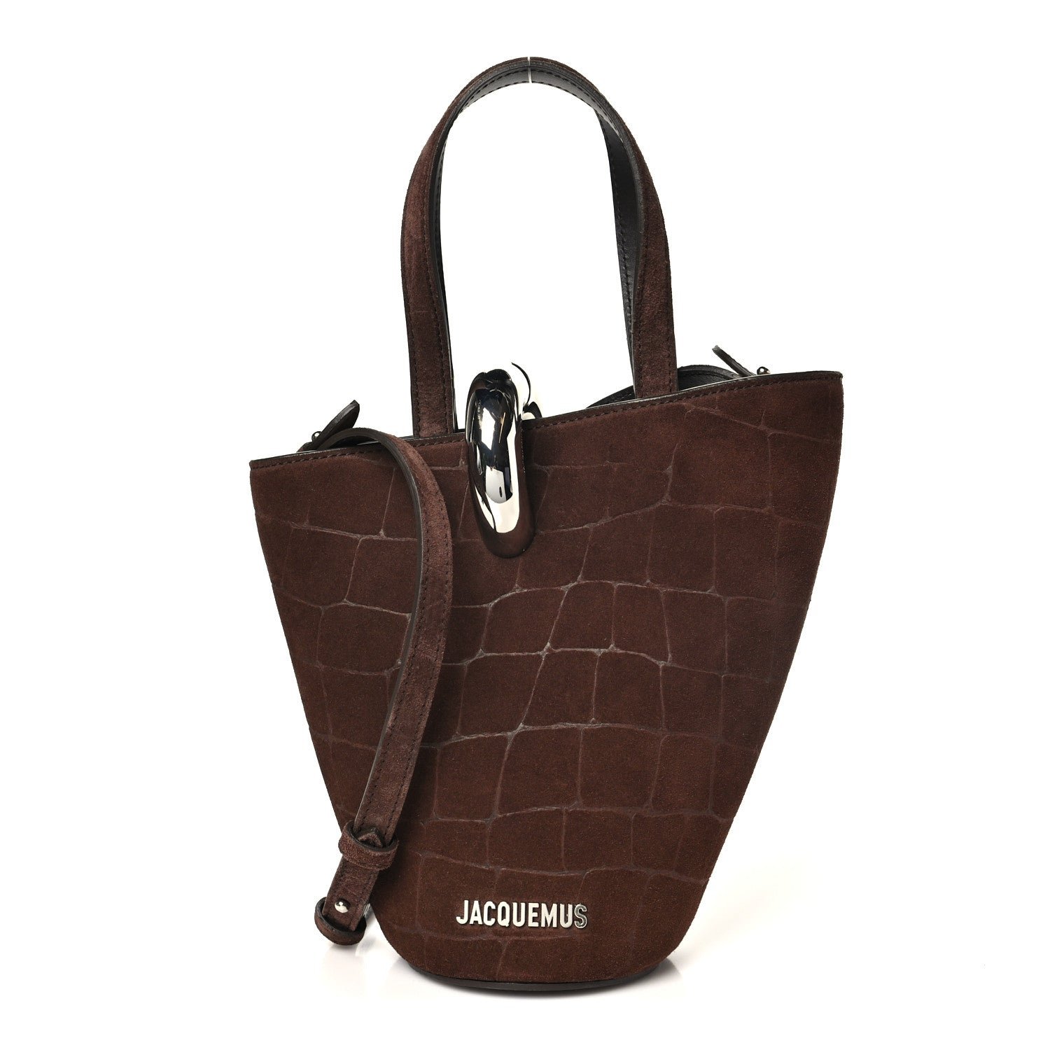 Jacquemus Jacquemus Suede Crocodile Embossed Le Petit Bambola Dark Brown