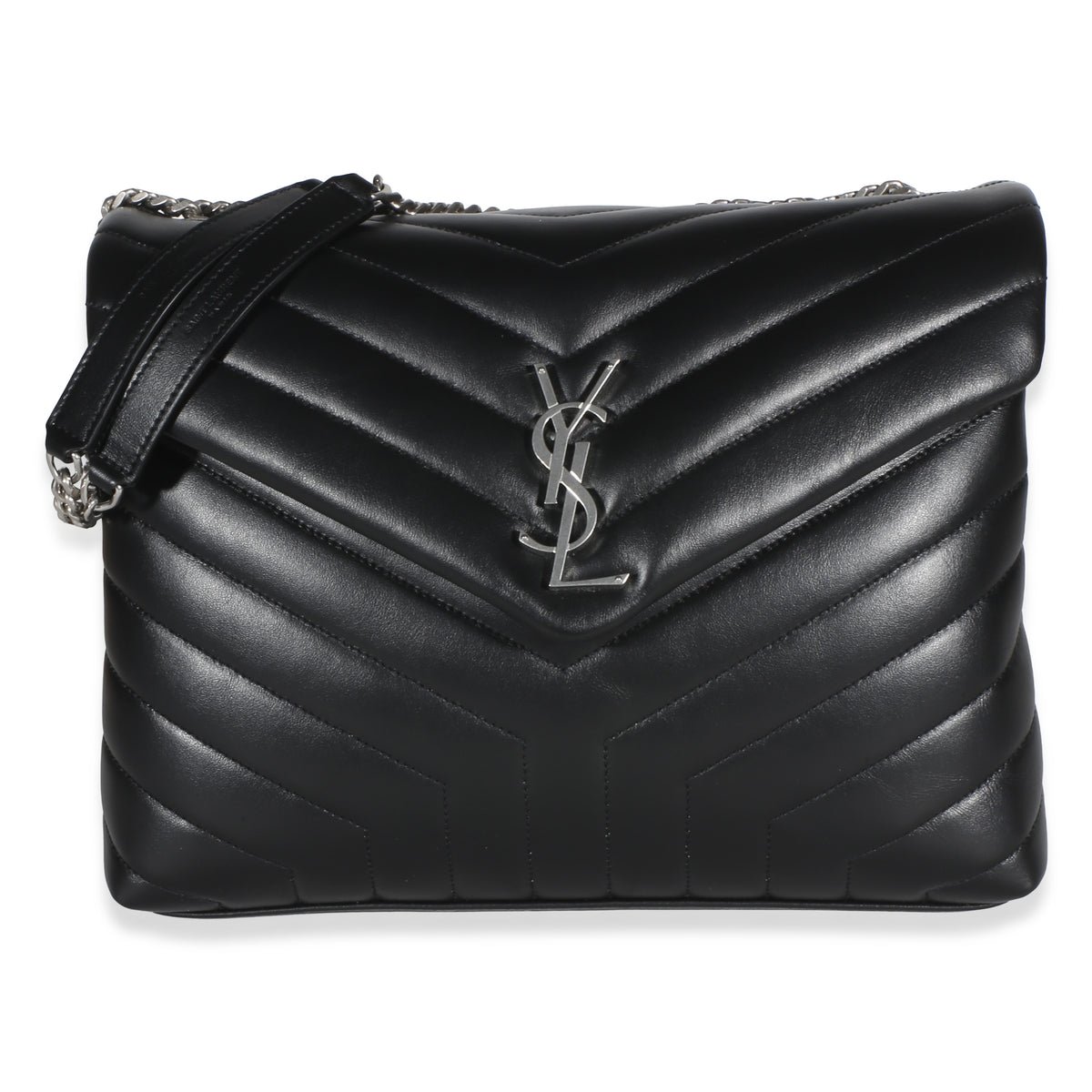 Black Calfskin Y Quilted Medium Loulou Chain Satchel