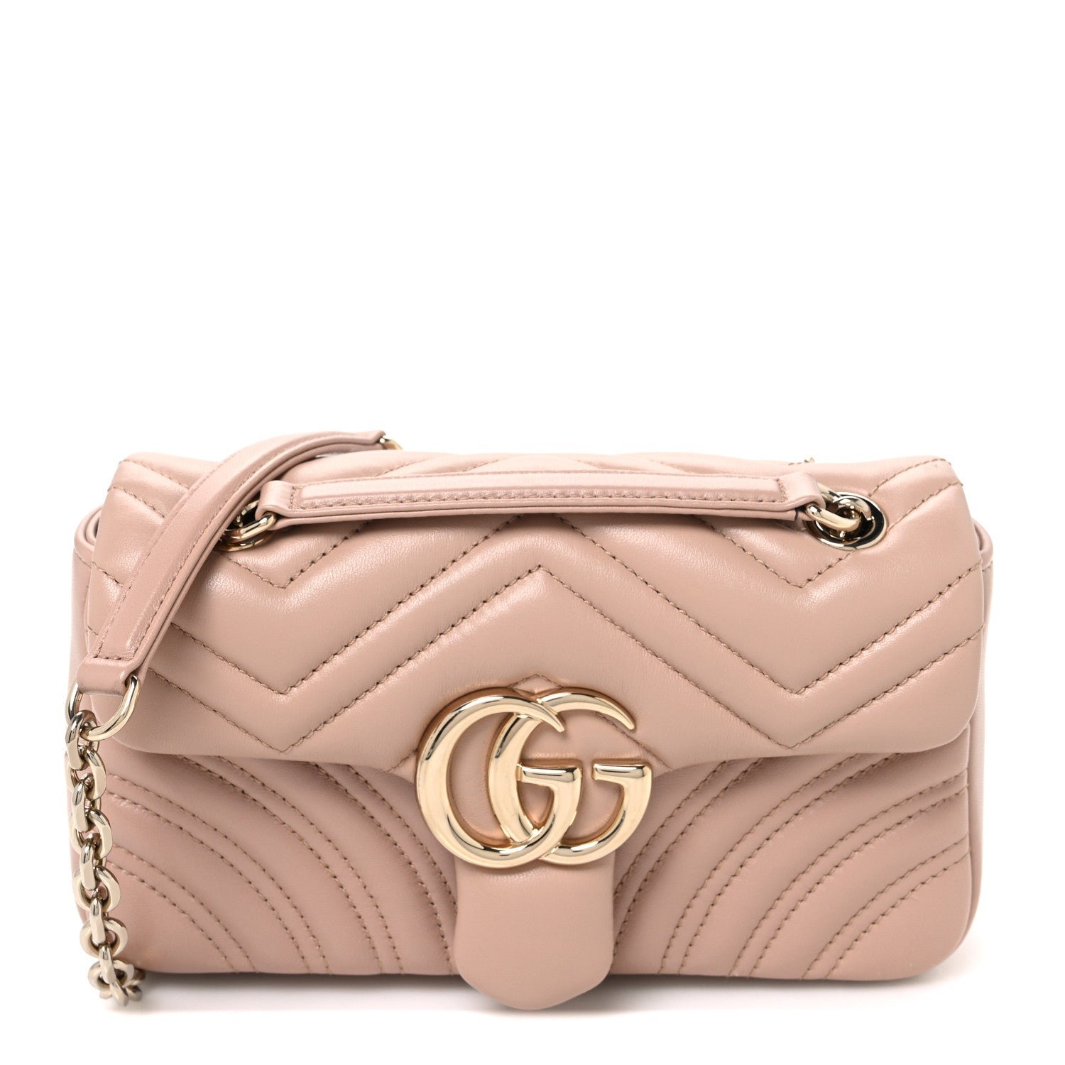 Gucci Lambskin Matelasse Small GG Marmont Shoulder Bag Pink Beige