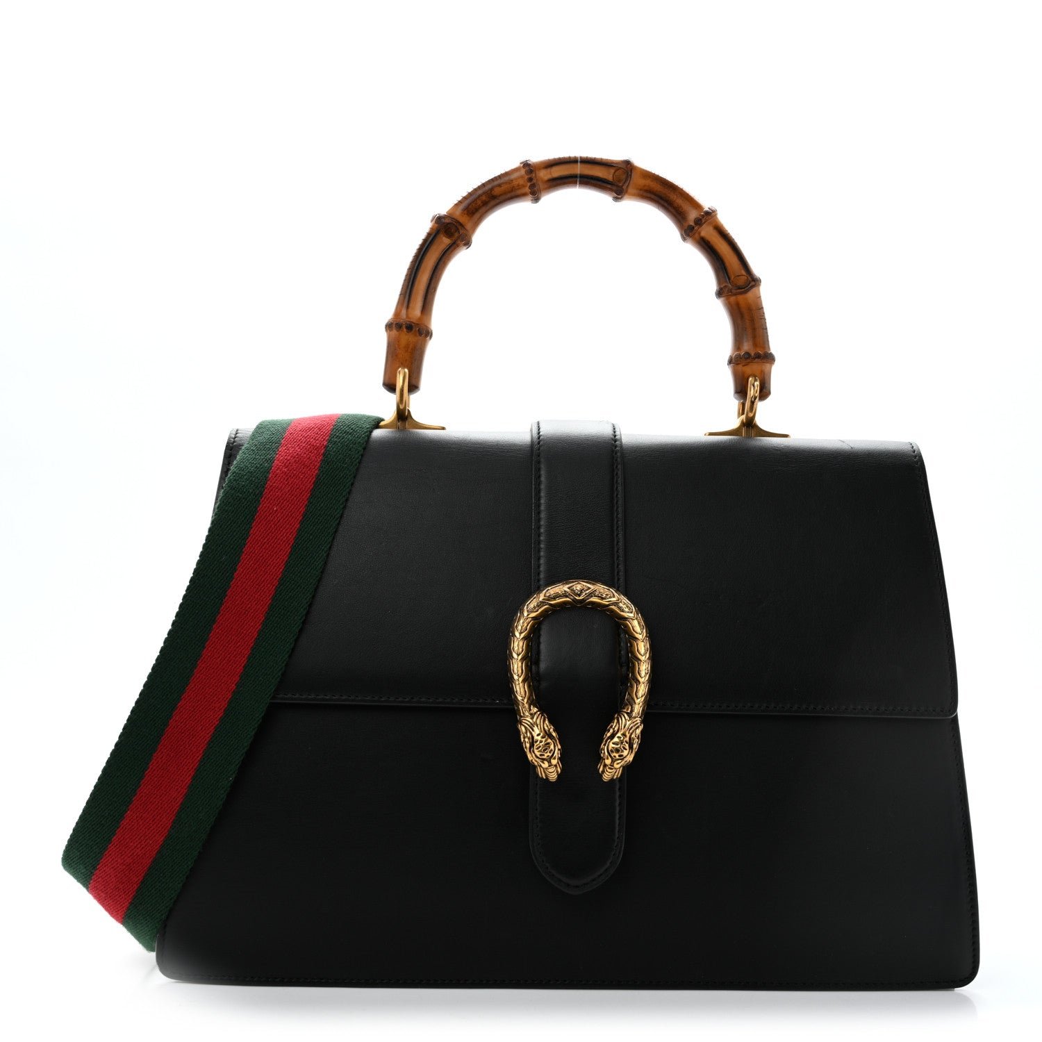 Gucci Moon Calfskin Web Large Dionysus Bamboo Top Handle Bag Black