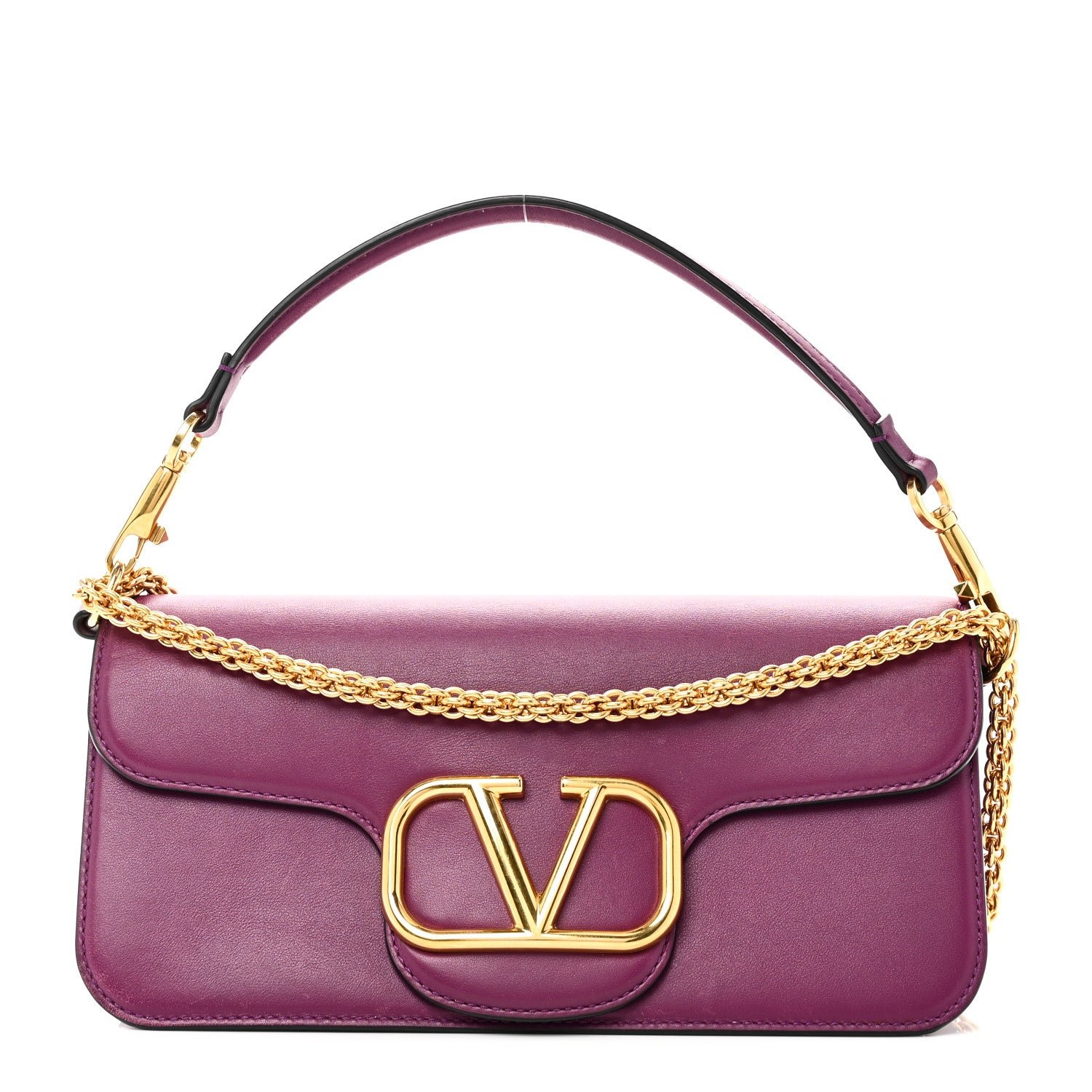 Valentino Garavani Calfskin Vlogo Loco Shoulder Bag Prune
