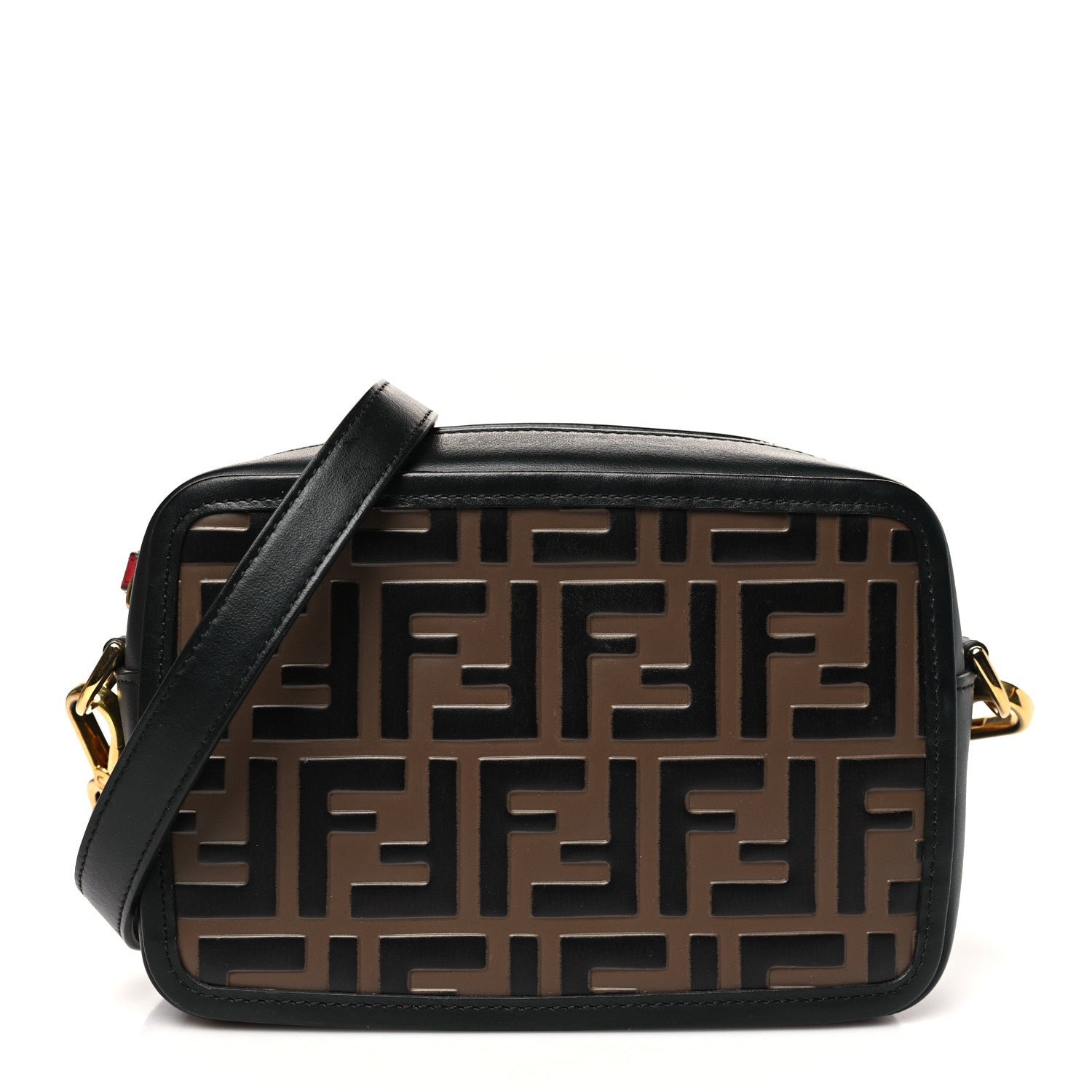 Fendi Vitello Century Bi-Color FF 1974 Embossed Mini Camera Case Maya Black
