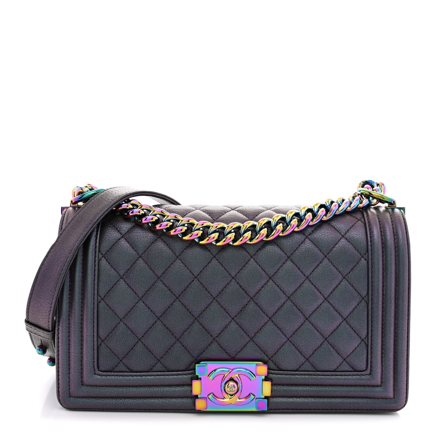 Chanel Iridescent Goatskin Quilted Medium Boy Flap Purple