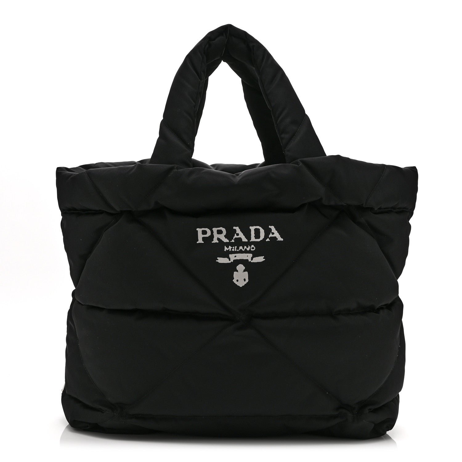 Prada Prada Re-Nylon Triangle Padded Logo Tote Black