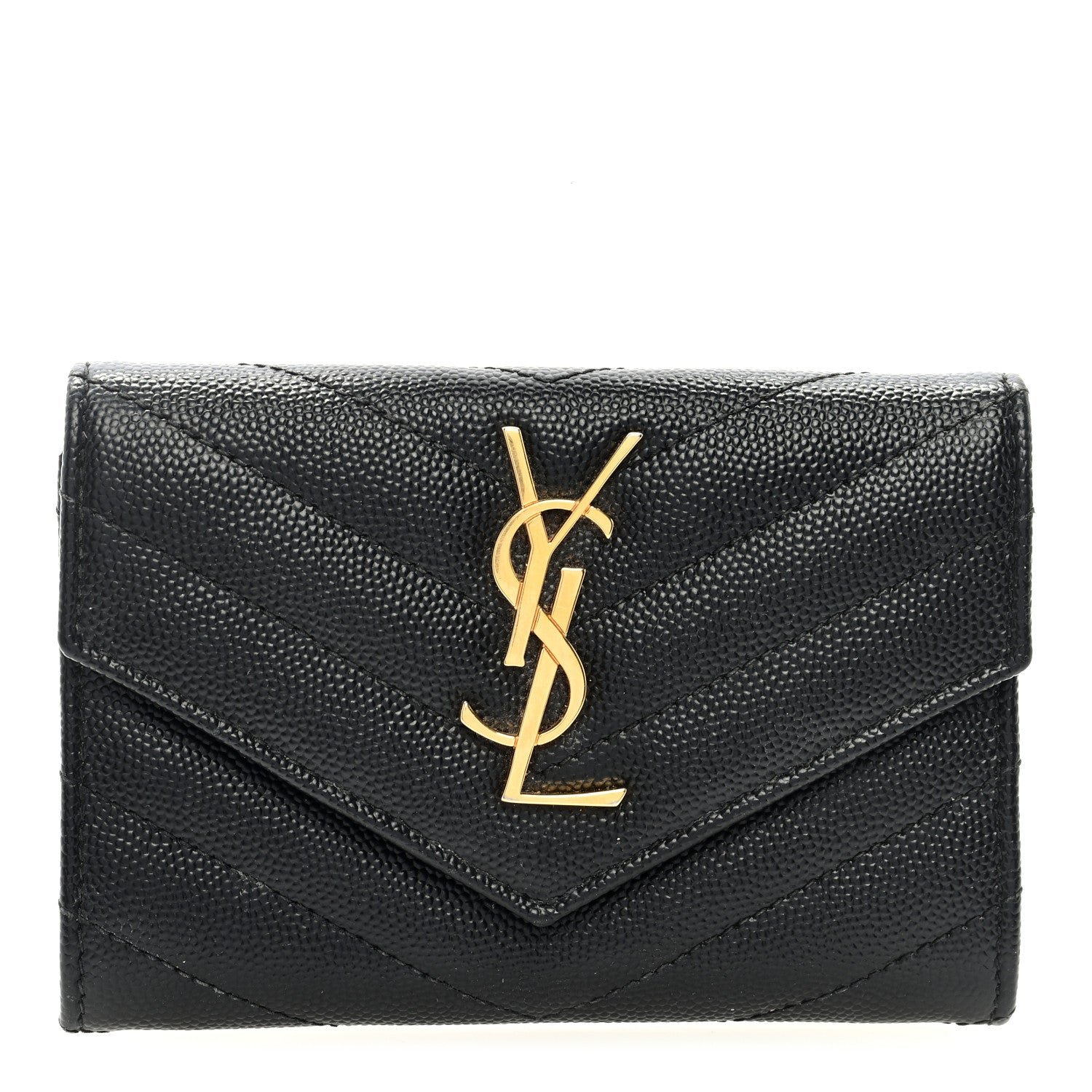 Saint Laurent Grain De Poudre Matelasse Chevron Small Monogram Envelope Wallet Black