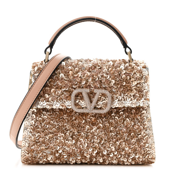 Valentino Garavani Sequin Crystal Embroidered Mini Vsling Top Handle Bag Light Peach Rose Mist