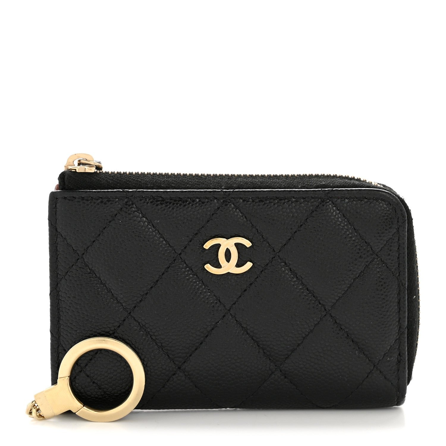 Chanel Caviar Quilted Zipped Key Holder Case Black