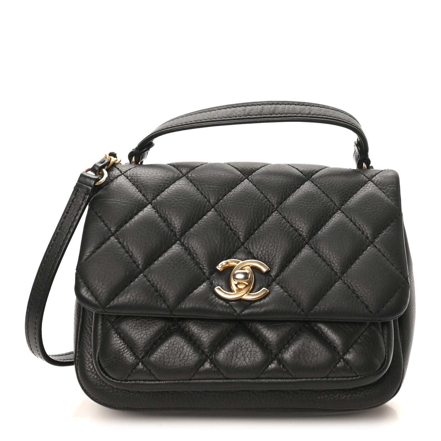 Chanel Chanel Calfskin Quilted Top Handle Flap Black