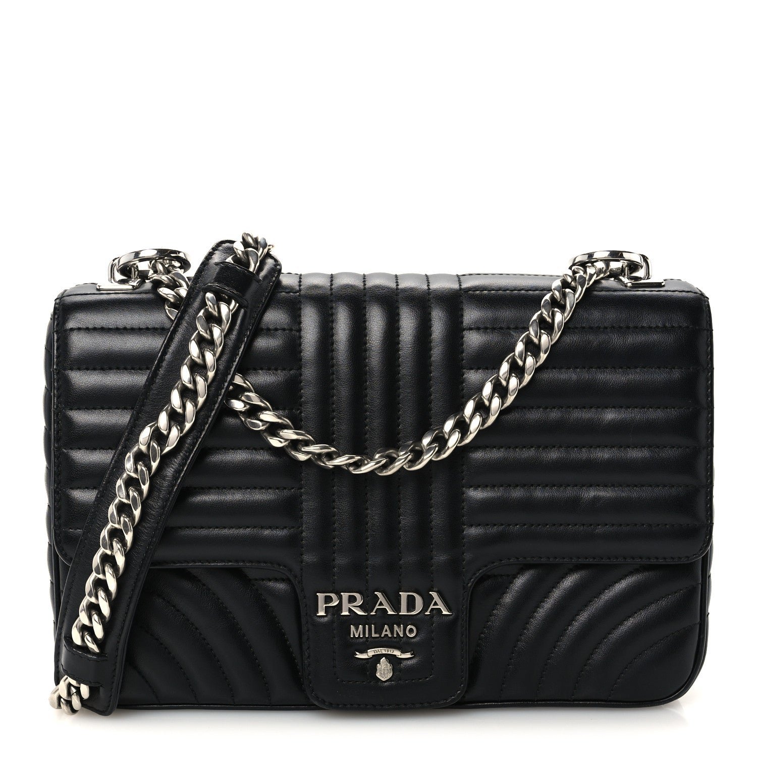 Prada Soft Calfskin Impunture Diagramme Large Chain Flap Shoulder Bag Black