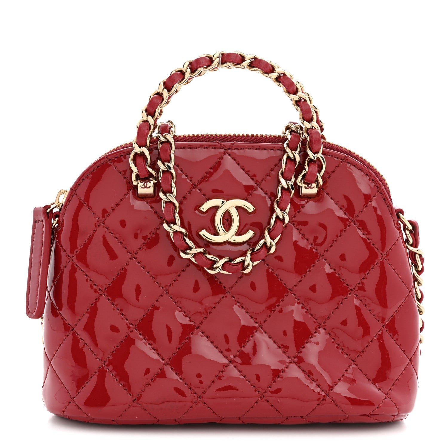 Chanel Patent Calfskin Quilted Shiny Coco Clutch With Chain Red