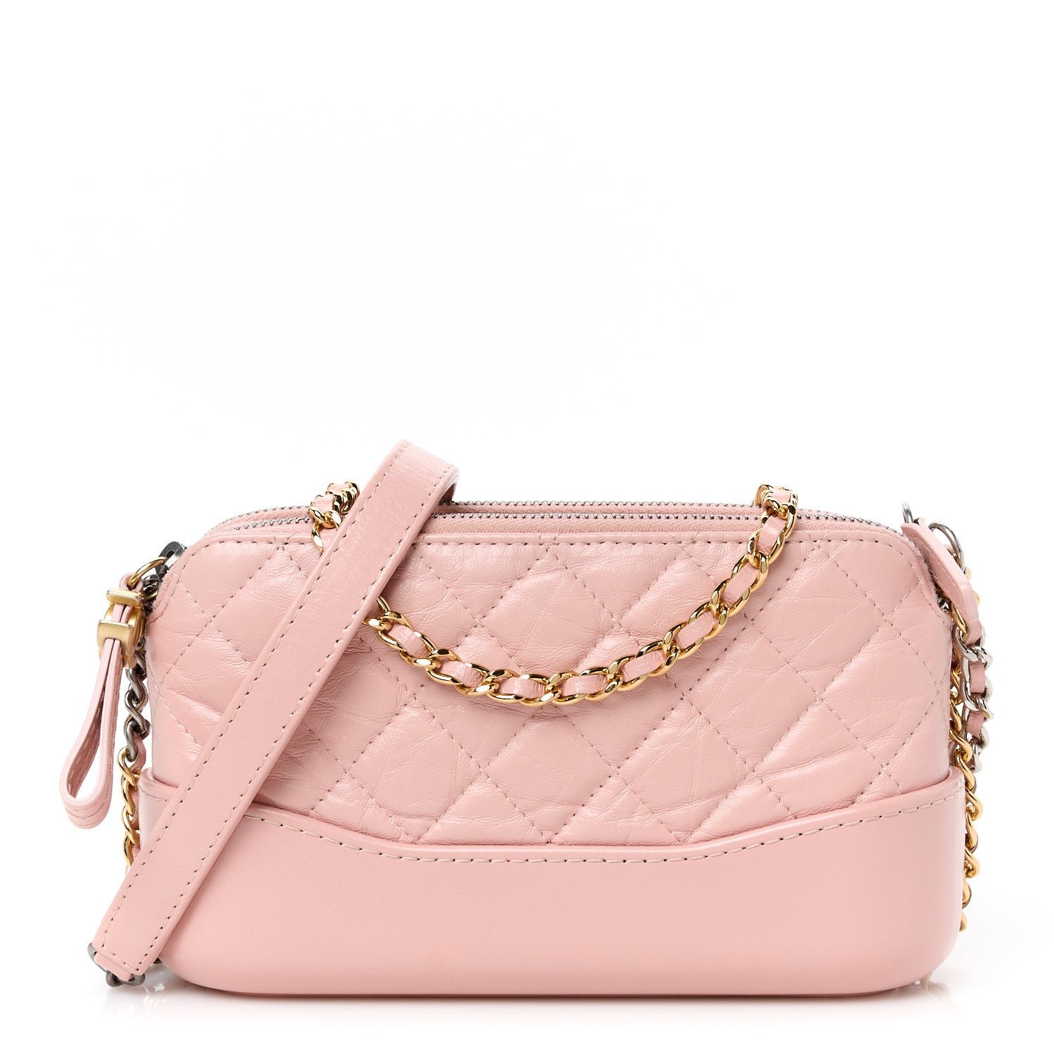 Chanel Aged Calfskin Quilted Small Gabrielle Clutch With Chain Light Pink