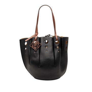 Calf Leather Paulas Ibiza Perforated Leather Shell Basket Tote