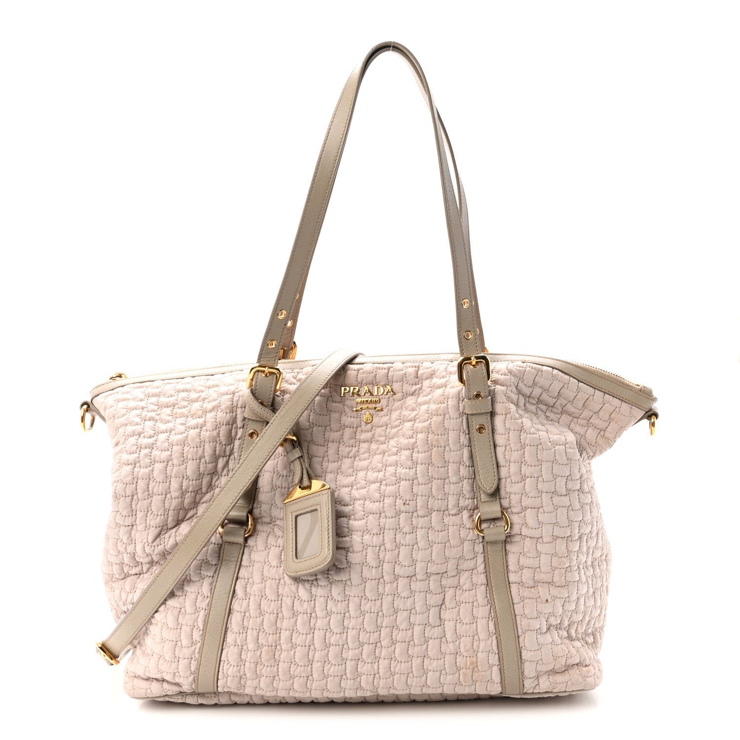 Prada Quilted Nylon Saffiano Shopping Satchel Pomice