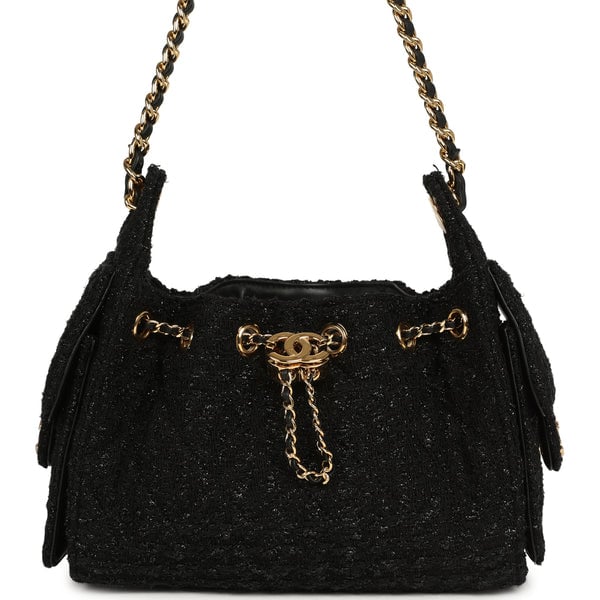 Chanel Mini 25 Hobo Bag Black Tweed Bouclé Gold Hardware