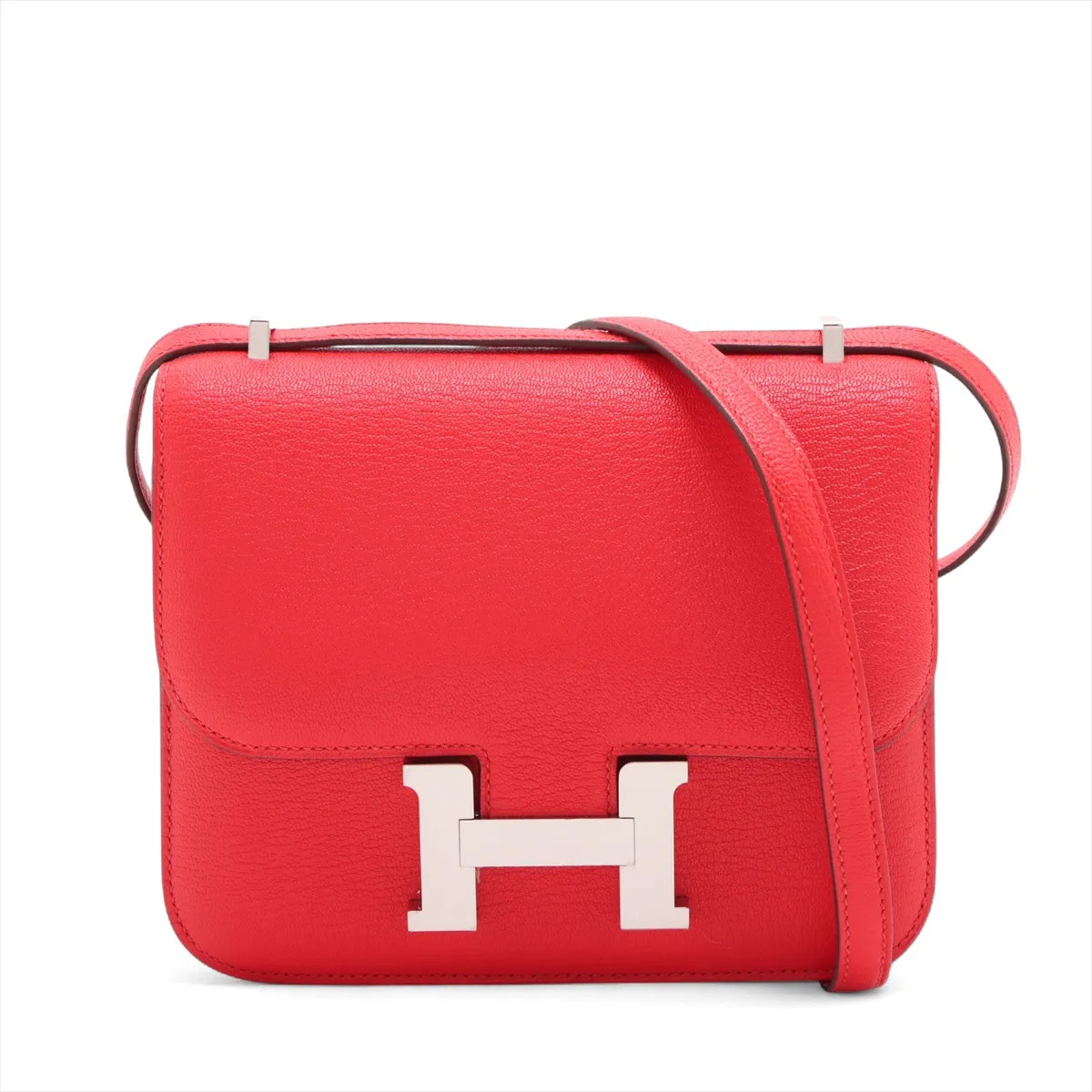 Hermès Constance 3 Mini 18 Miroir Chèvre Mysore Rouge de Coeur Silver Metal Fitt
