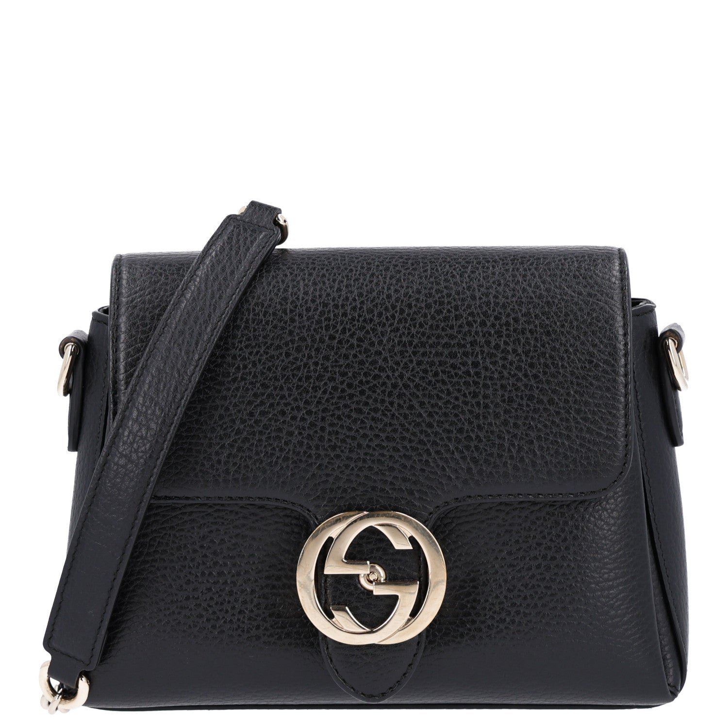 Gucci Dollar Calfskin Interlocking G Crossbody Bag Black