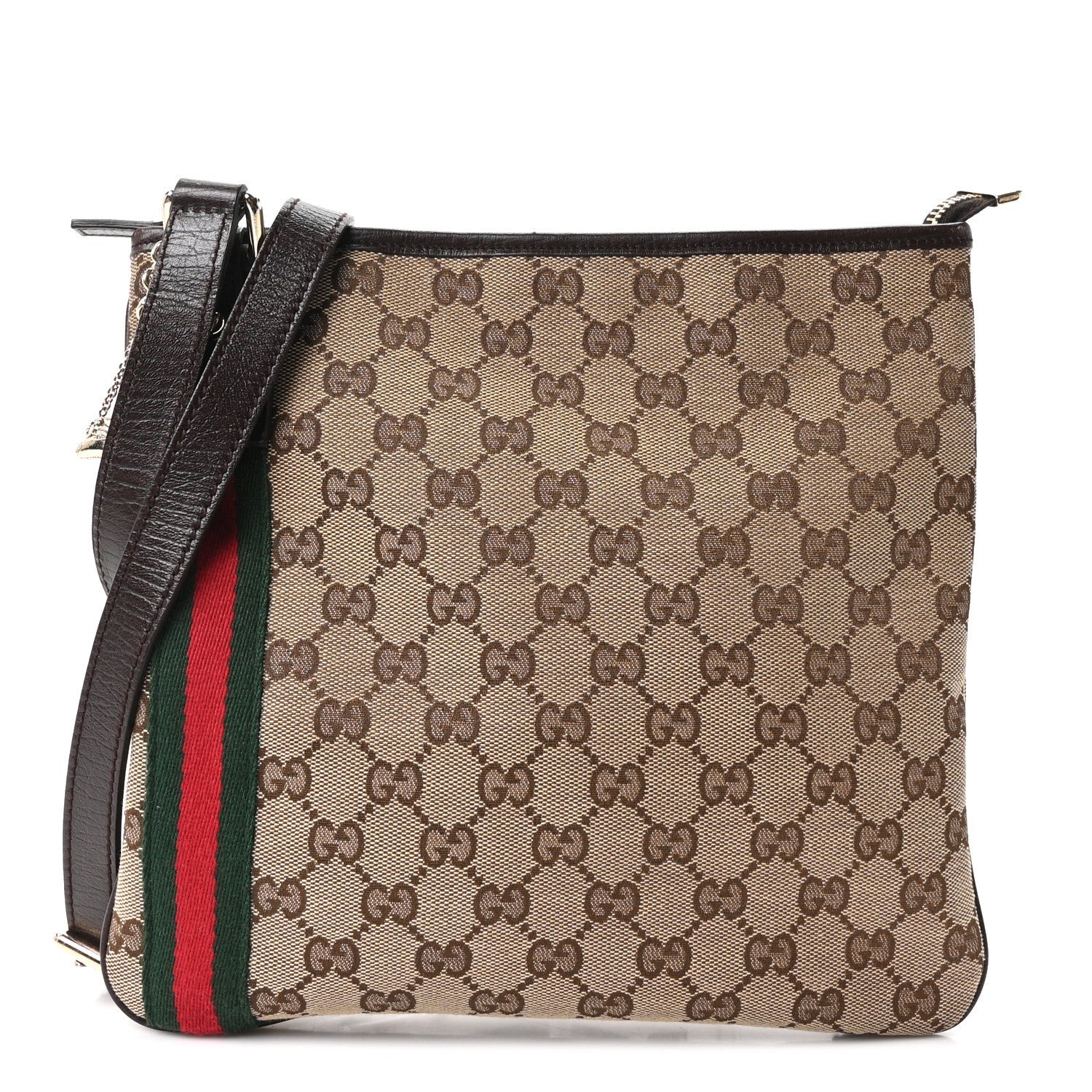 Gucci Monogram Web Jolicoeur Charms Messenger Dark Brown
