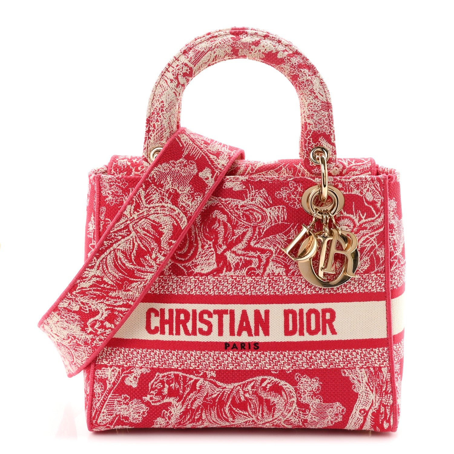 Dior Christian Dior Canvas Toile De Jouy Reverse Embroidered Medium Lady D-Lite Red