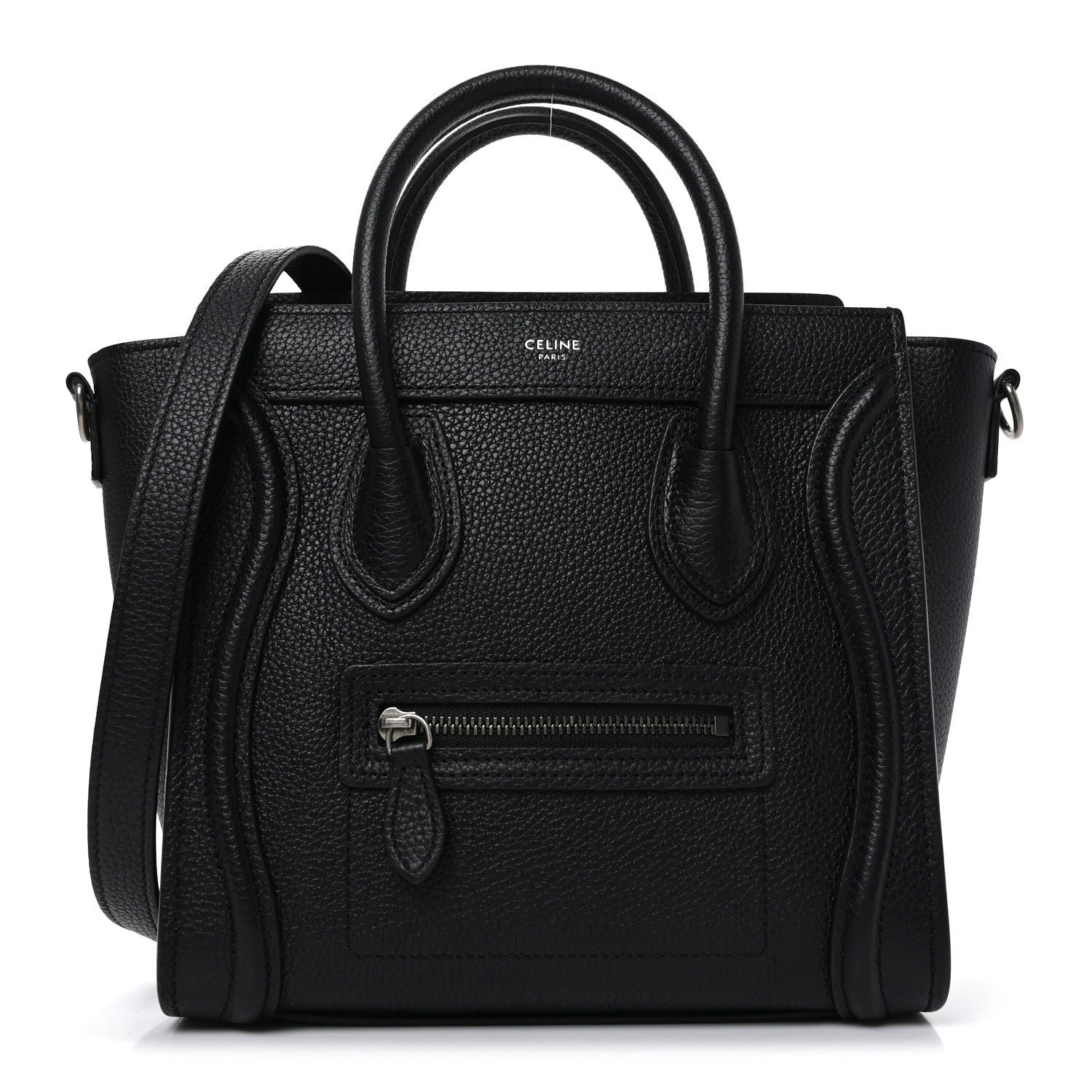 Celine Drummed Calfskin Nano Luggage Black