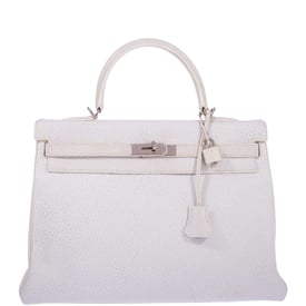 Hermes Hermès Kelly 35 Retourne White Dalmatian Buffalo Skipper Palladium Hardware