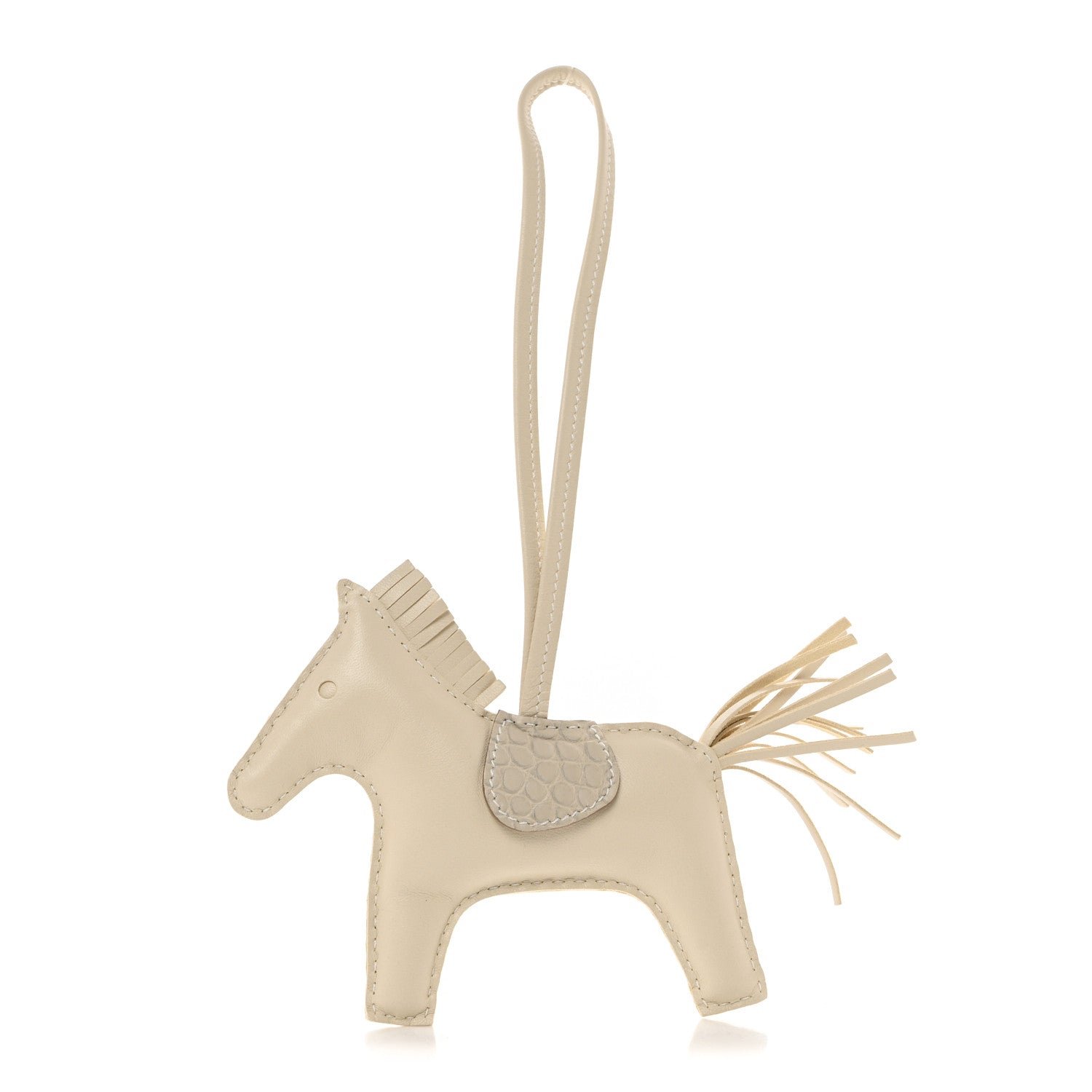 Hermes Milo Lambskin Matte Alligator Touch Grigri Rodeo Horse Bag Charm MM Craie