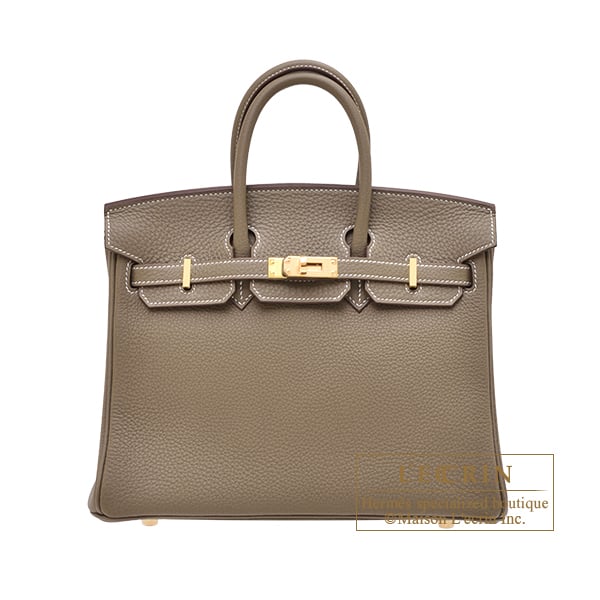Hermes Birkin bag 25 Etoupe grey Togo leather Gold hardware
