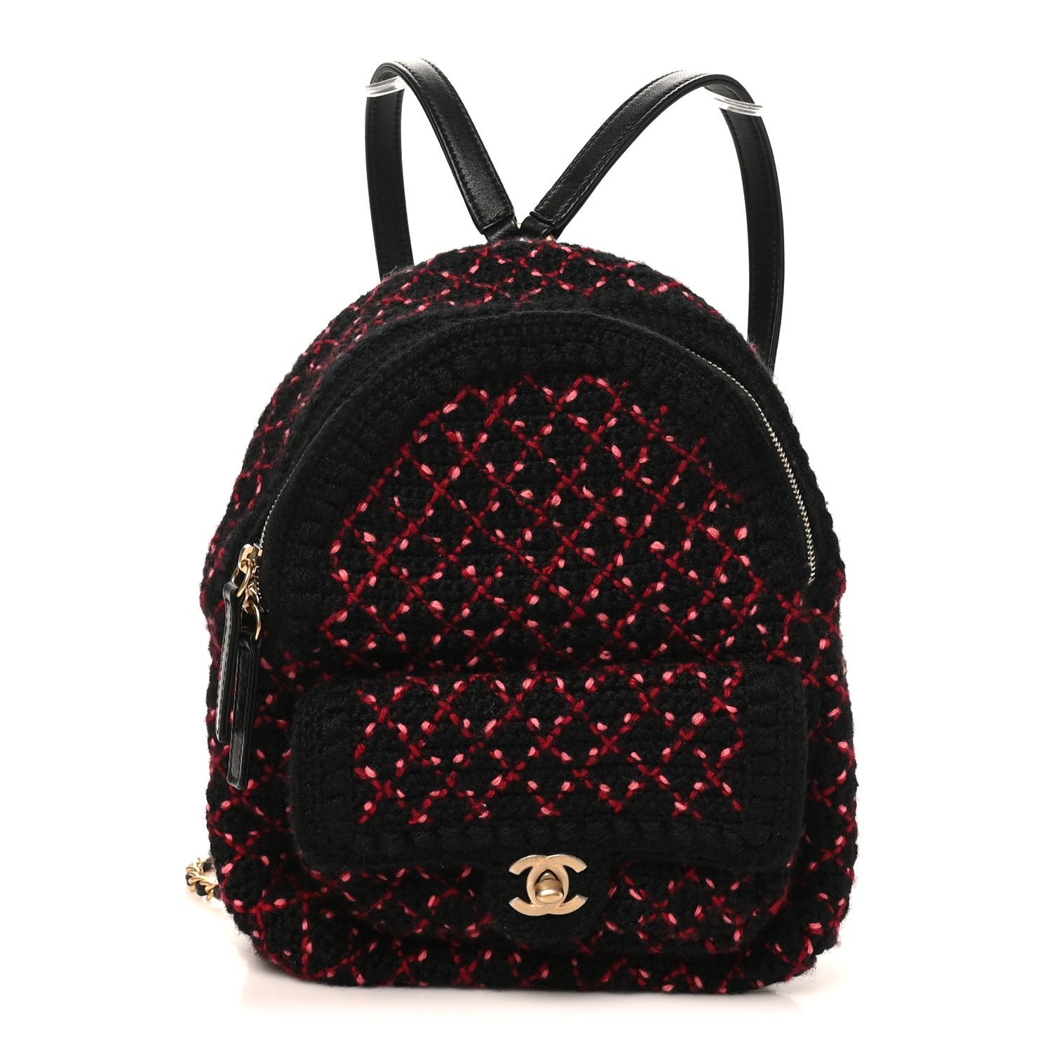Chanel Tweed Front Pocket Backpack Black Pink