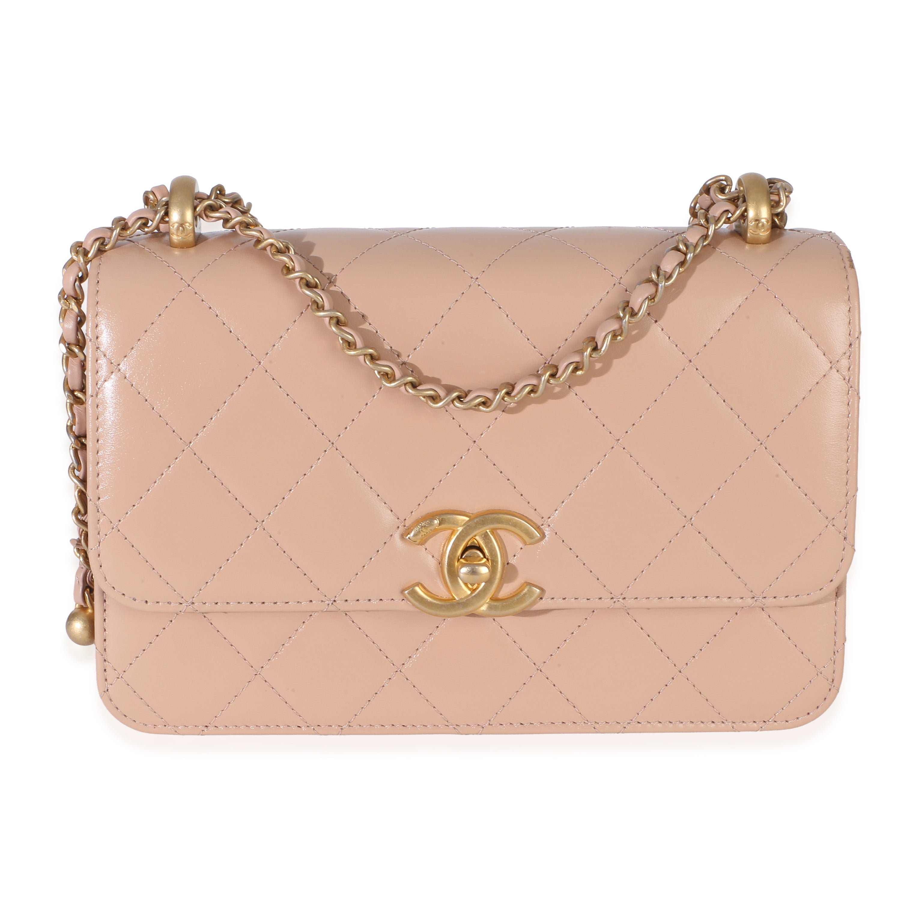 Beige Quilted Calfskin Small Perfect Fit Flap Bag