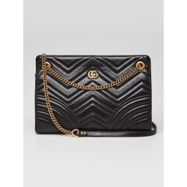 Gucci Black Quilted Calf Leather Marmont Medium Frame Top Shoulder Bag