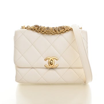 Lambskin CC Crystal Logo Flap Bag Small