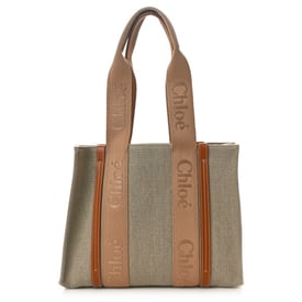 Chloe Linen Calfskin Medium Woody Ribbon Tote Soft Tan