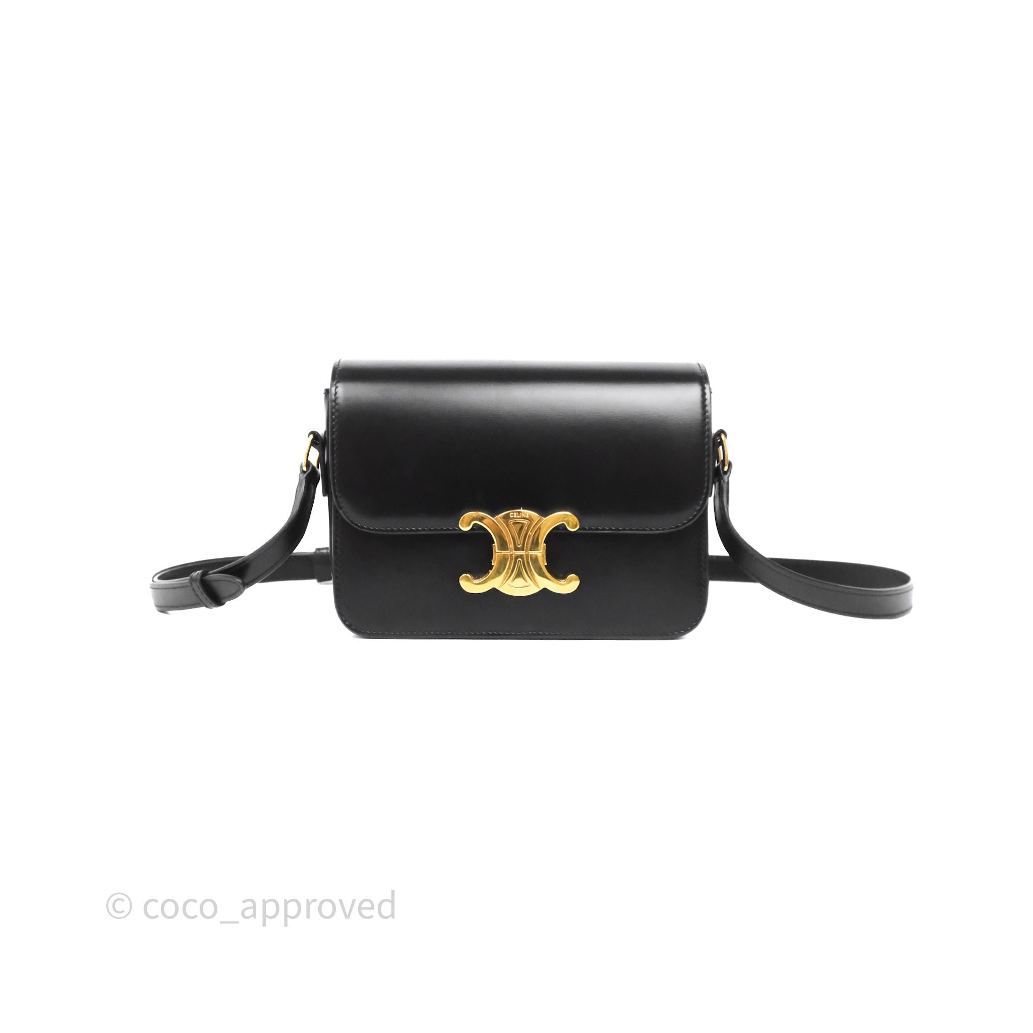 Celine Teen Triomphe Bag Black Shiny Calfskin Gold Hardware