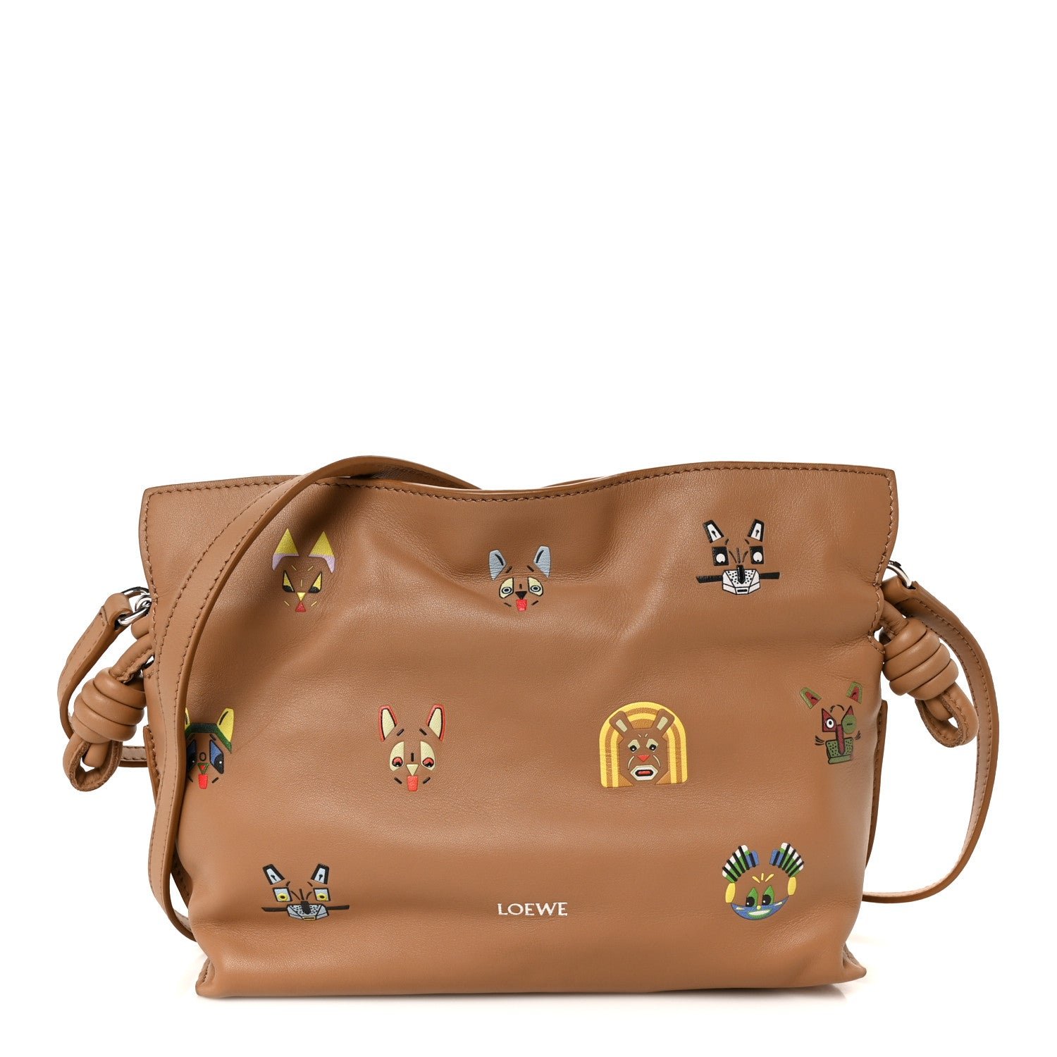 Loewe X Louis Wain Smooth Calfskin Futurist Cats Mini Flamenco Knot Clutch Mocha