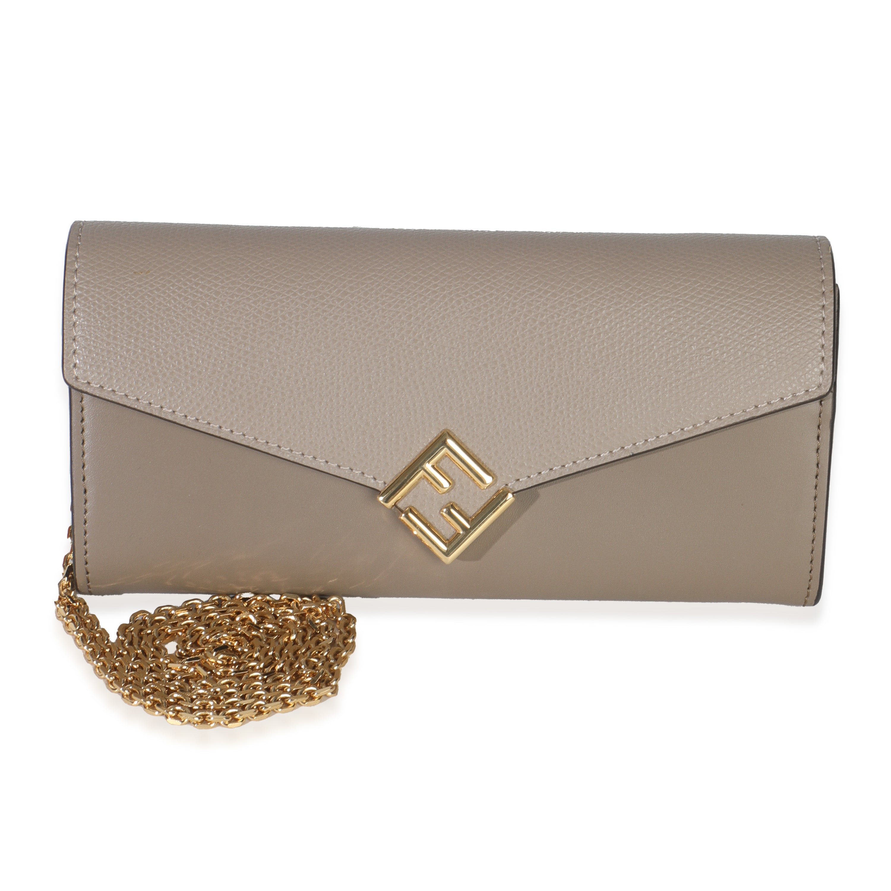 Fendi Grey Vitello King Cruise FF Diamonds Continental Envelope Wallet On Chain