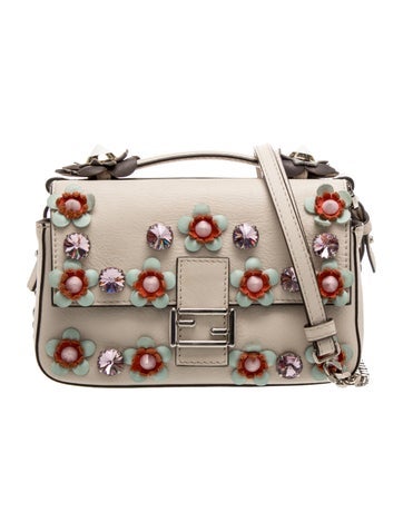 Leather Flowerland Double Micro Baguette Crossbody Bag